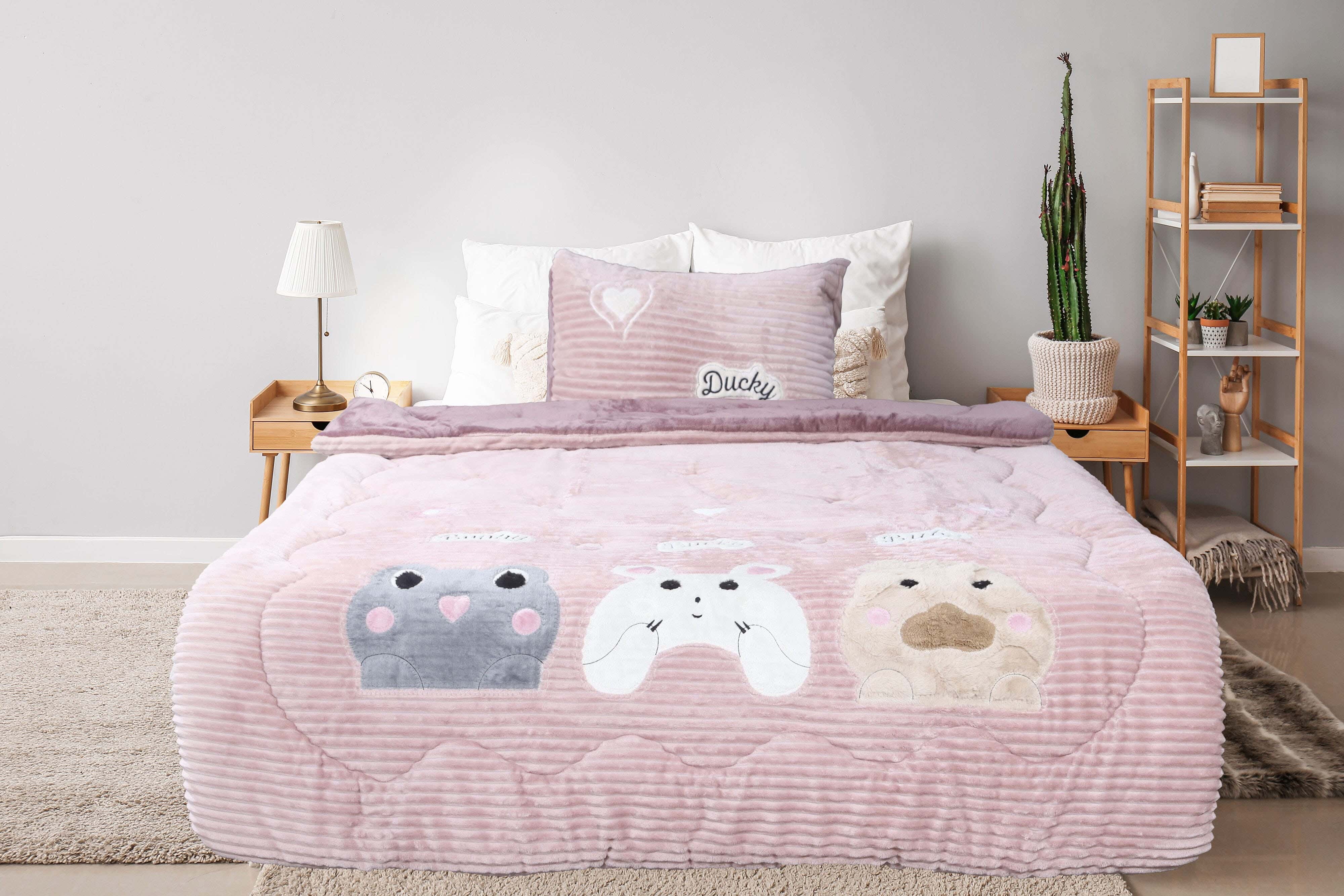 Denzli Velvet Children Quilt Set, 4 Pieces, 240x180 cm, 9 kg - Light Rose