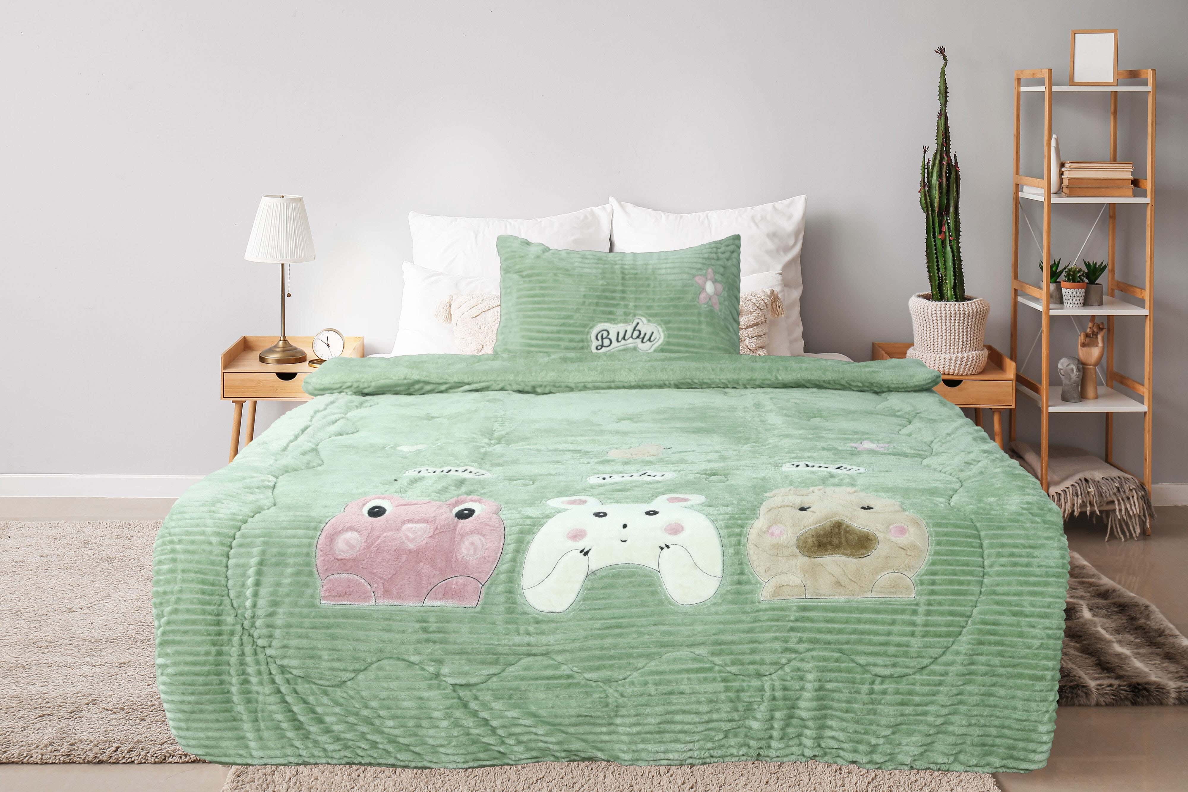 Denzli Velvet Children Quilt Set, 4 Pieces, 240x180 cm, 9 kg - Olive