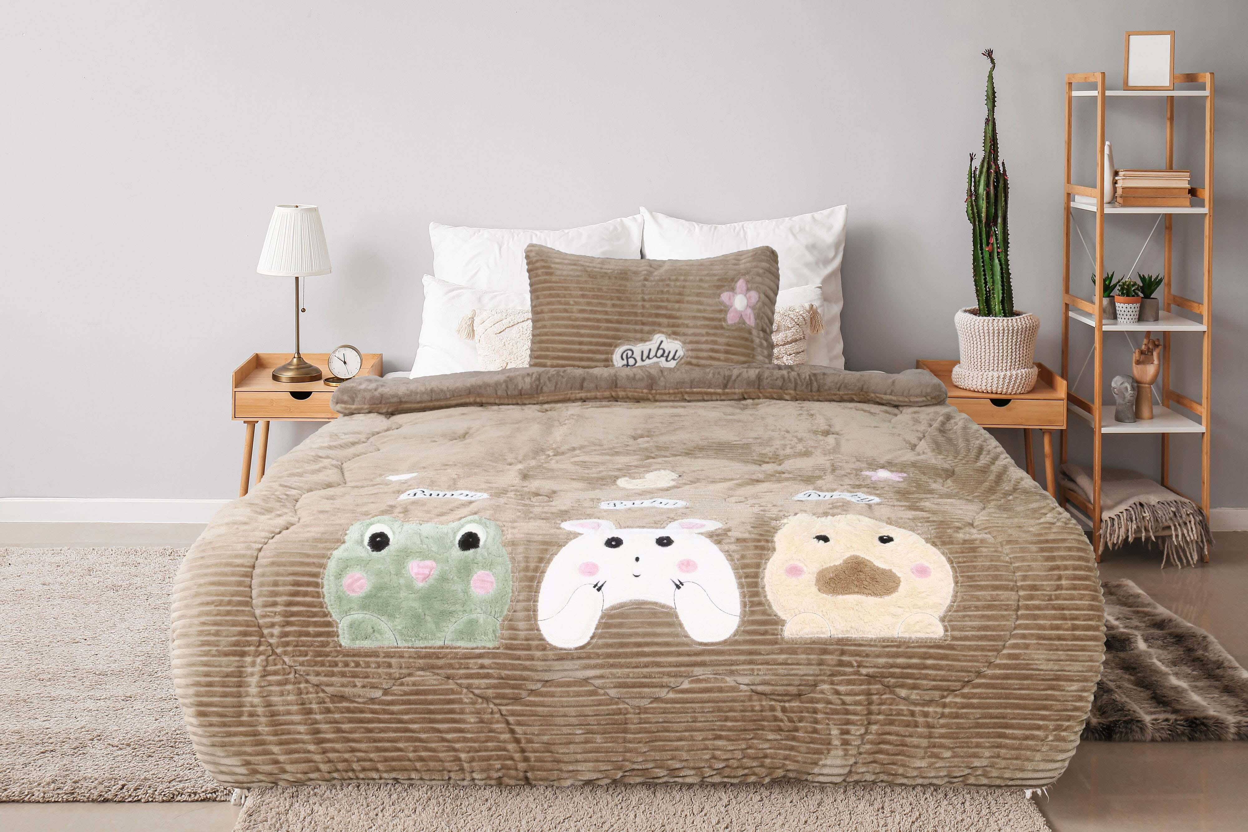Denzli Velvet Children Quilt Set, 4 Pieces, 240x180 cm, 9 kg - Coffee