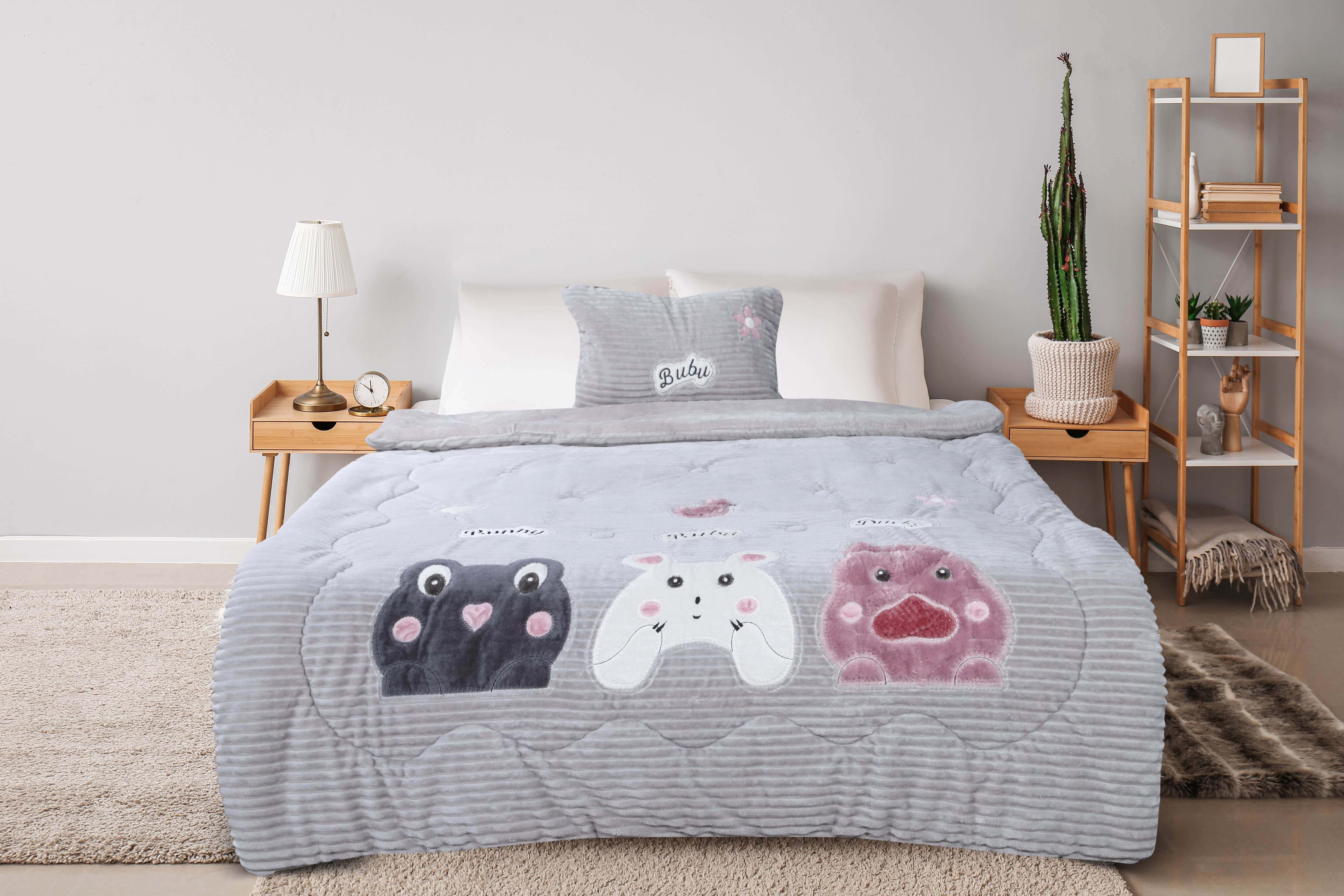 Denzli Velvet Children Quilt Set, 4 Pieces, 240x180 cm, 9 kg - Grey