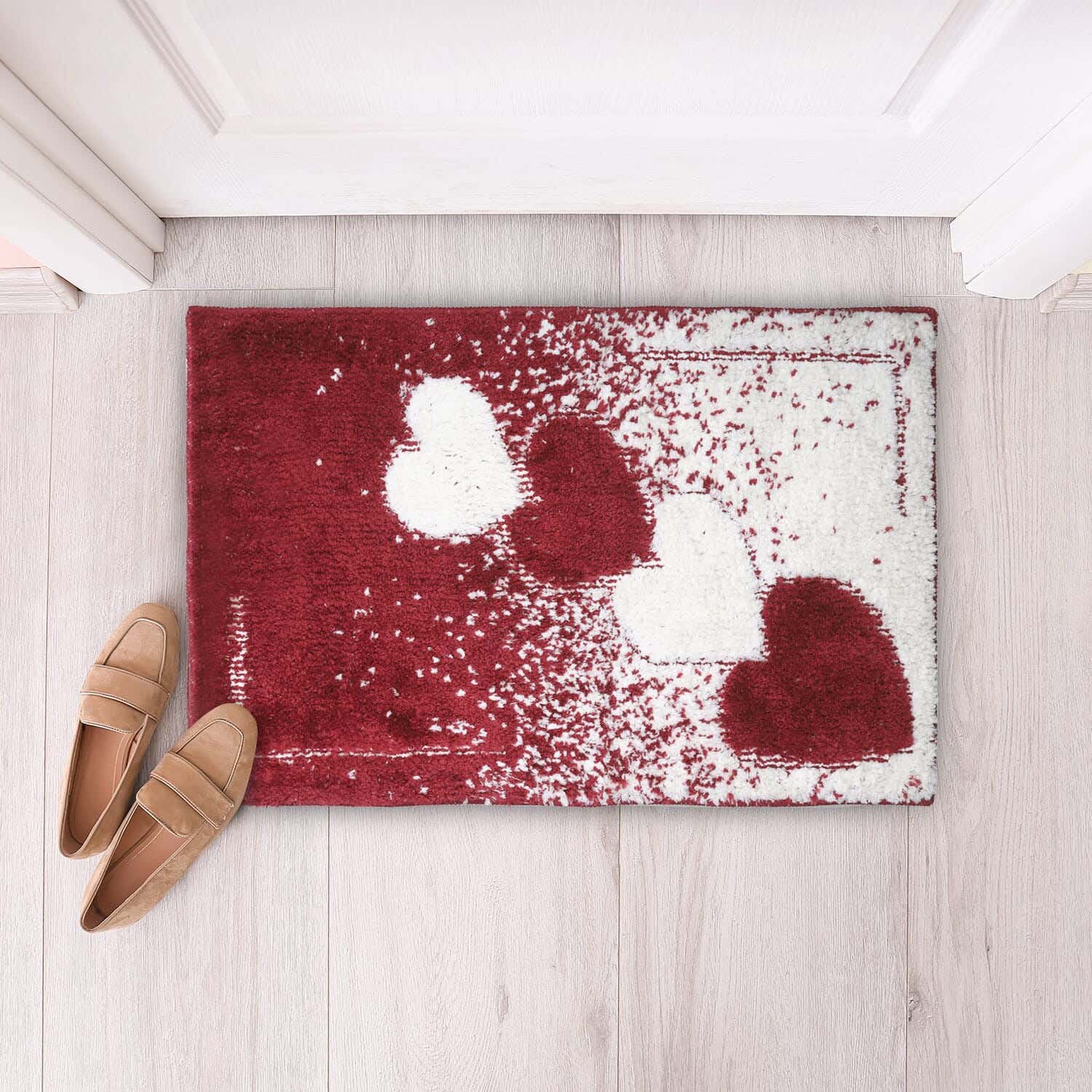 Carpet Velvet Door Mat, 48×78 cm - Red White