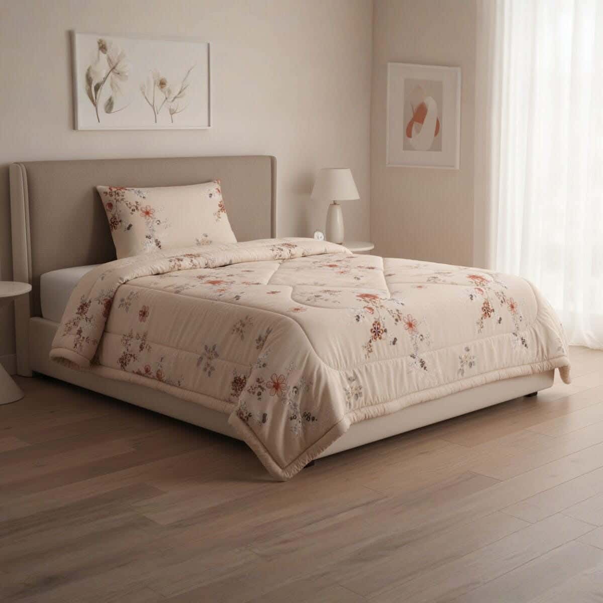 Microfiber baby Quilt set, 4 pieces, 240x180 cm, 5000 gm - Light Beige