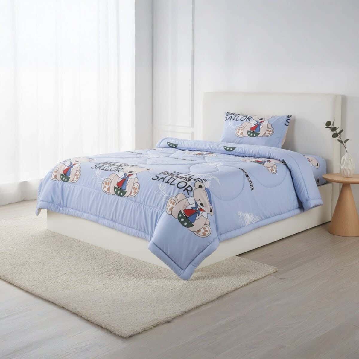 Microfiber baby Quilt set, 4 pieces, 240x180 cm, 5000 gm - Light Blue