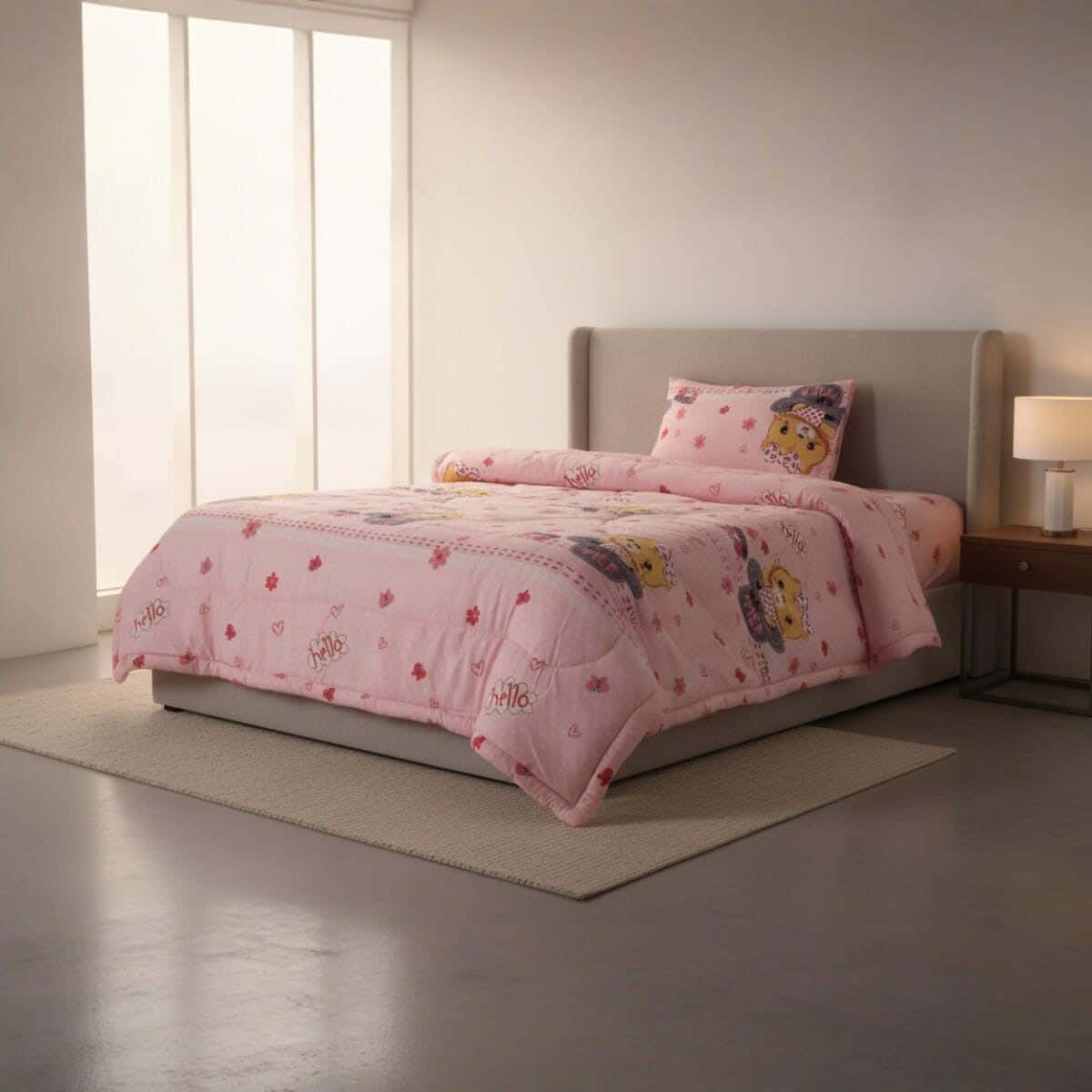 Microfiber baby Quilt set, 4 pieces, 240x180 cm, 5000 gm - Pink