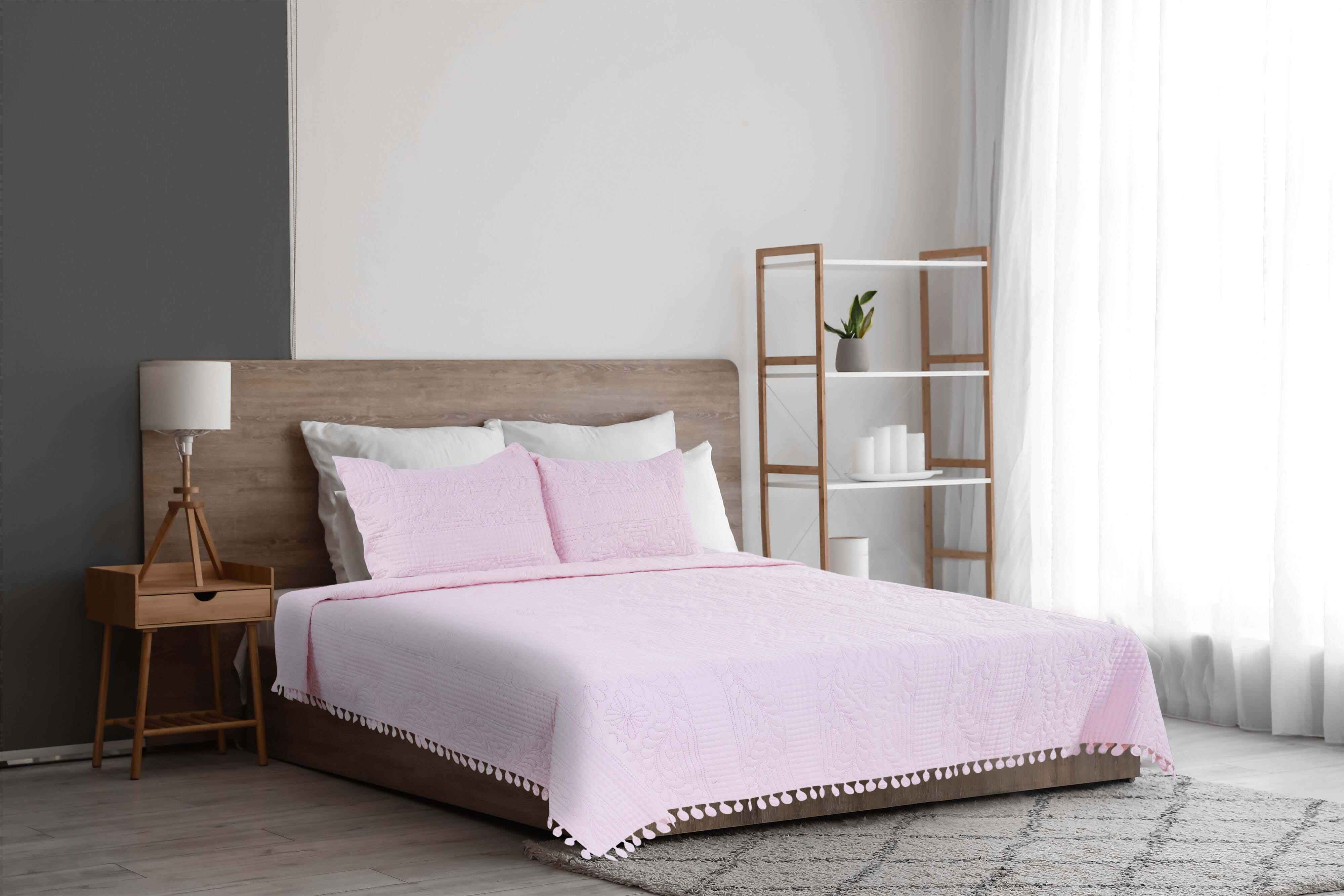 Microfiber Capitonné Comforter Set, 3 Pieces, 2500 gm - Pink