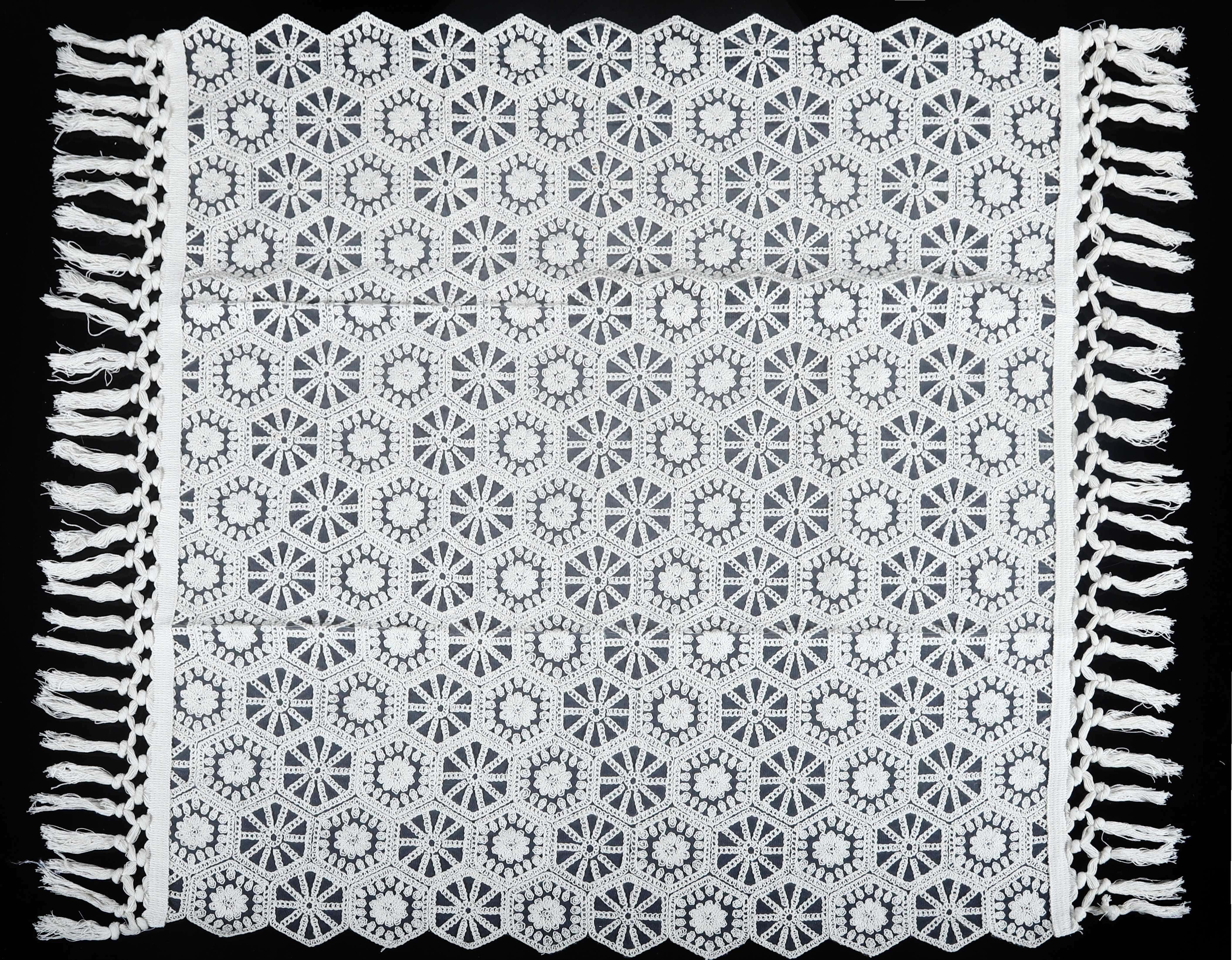 Square embroidered Tulle Tablecloth, 90×90 cm, Approximately 400 grm - Off White