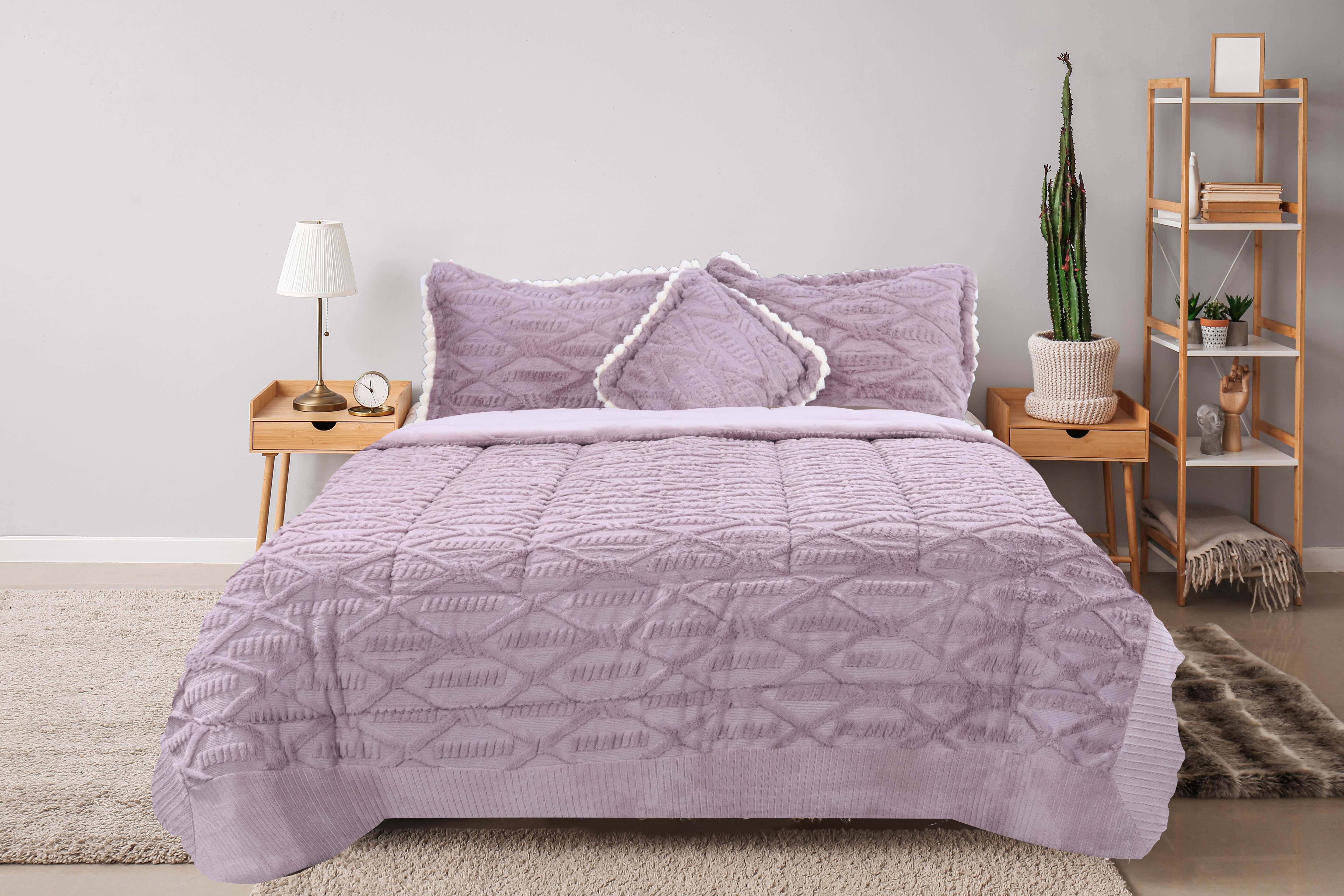 Tag Velvet Quilt Set with Fur Backing, 4 Pieces, 260x240 cm, 7200 gm - Cashmere