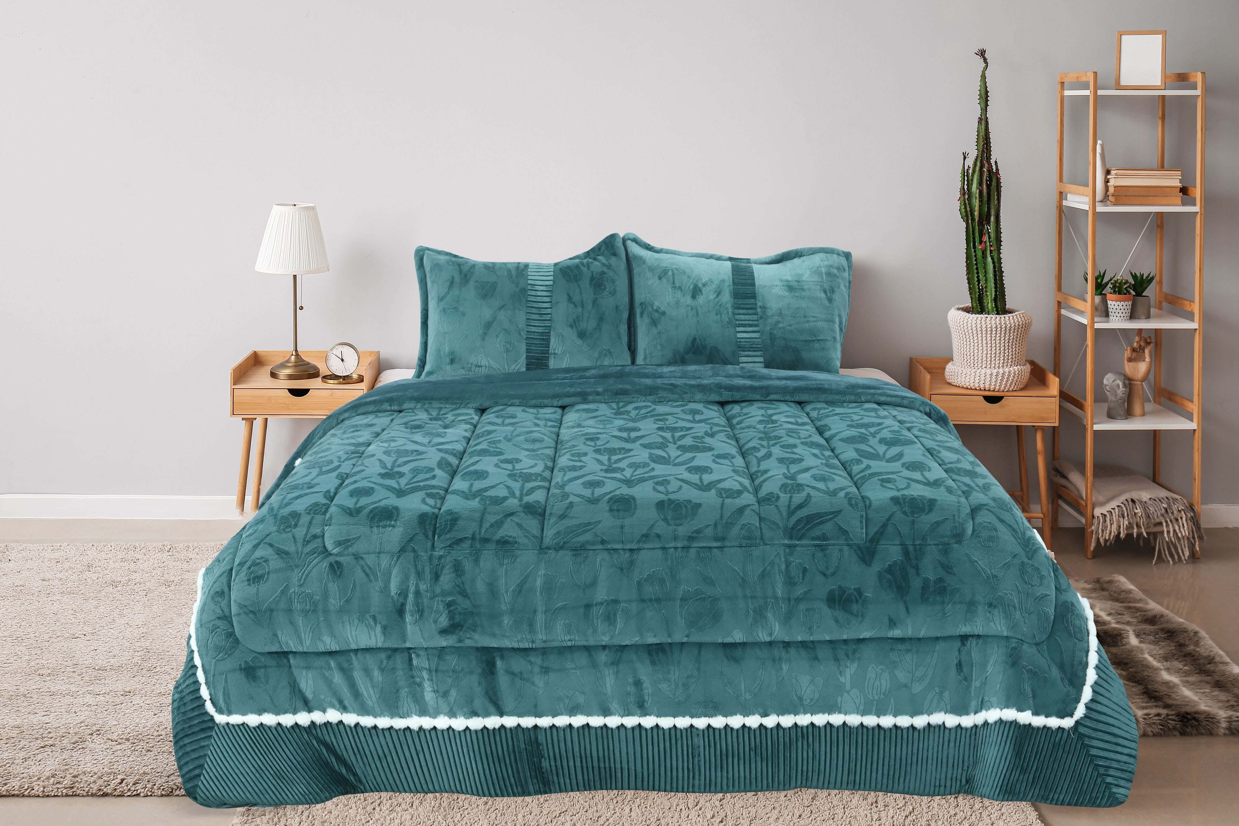 Tag Velvet Quilt Set, 3 Pieces, 240×260cm, 6650 gm - Green