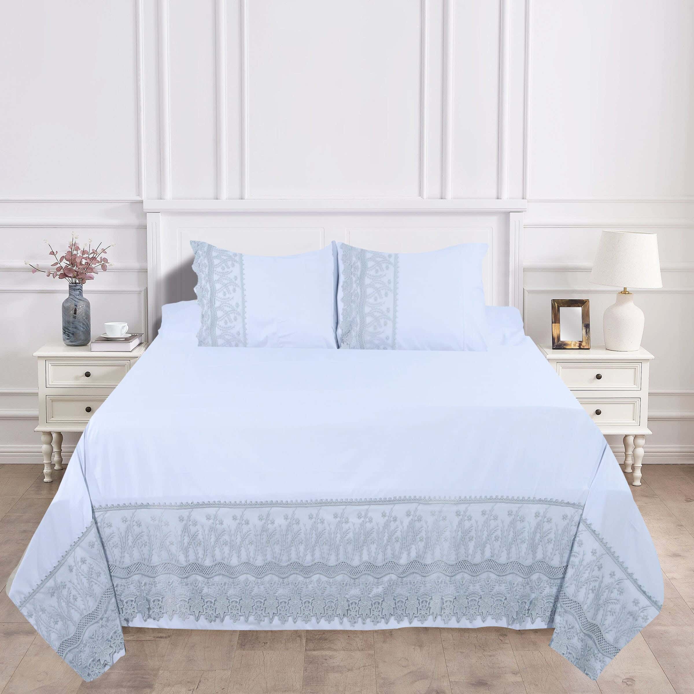 Lotus Home Cotton Bed Sheet Set, 4 Pieces, 270x240 cm, 2700 gm - Light Grey