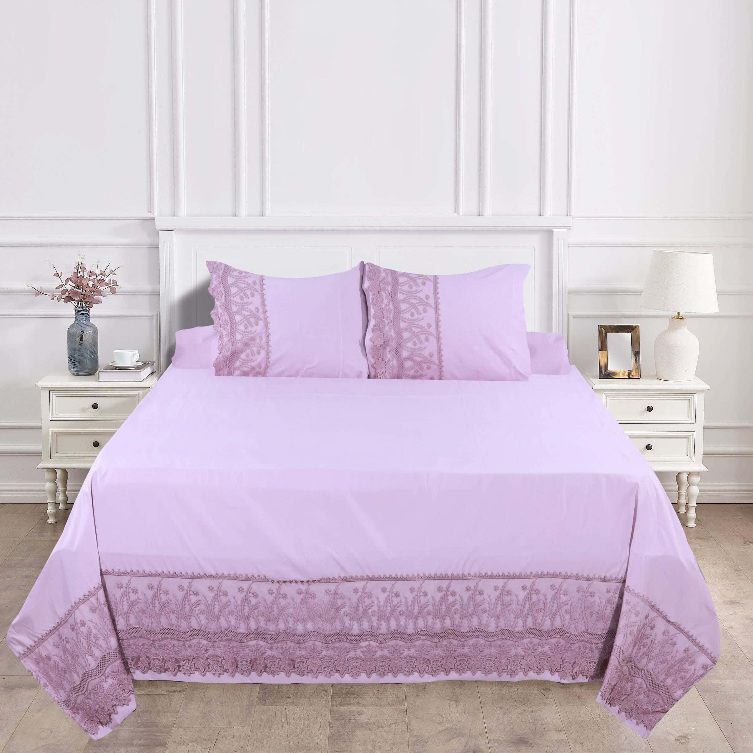 Lotus Home Cotton Bed Sheet Set, 4 Pieces, 270x240 cm, 2700 gm - Mauve