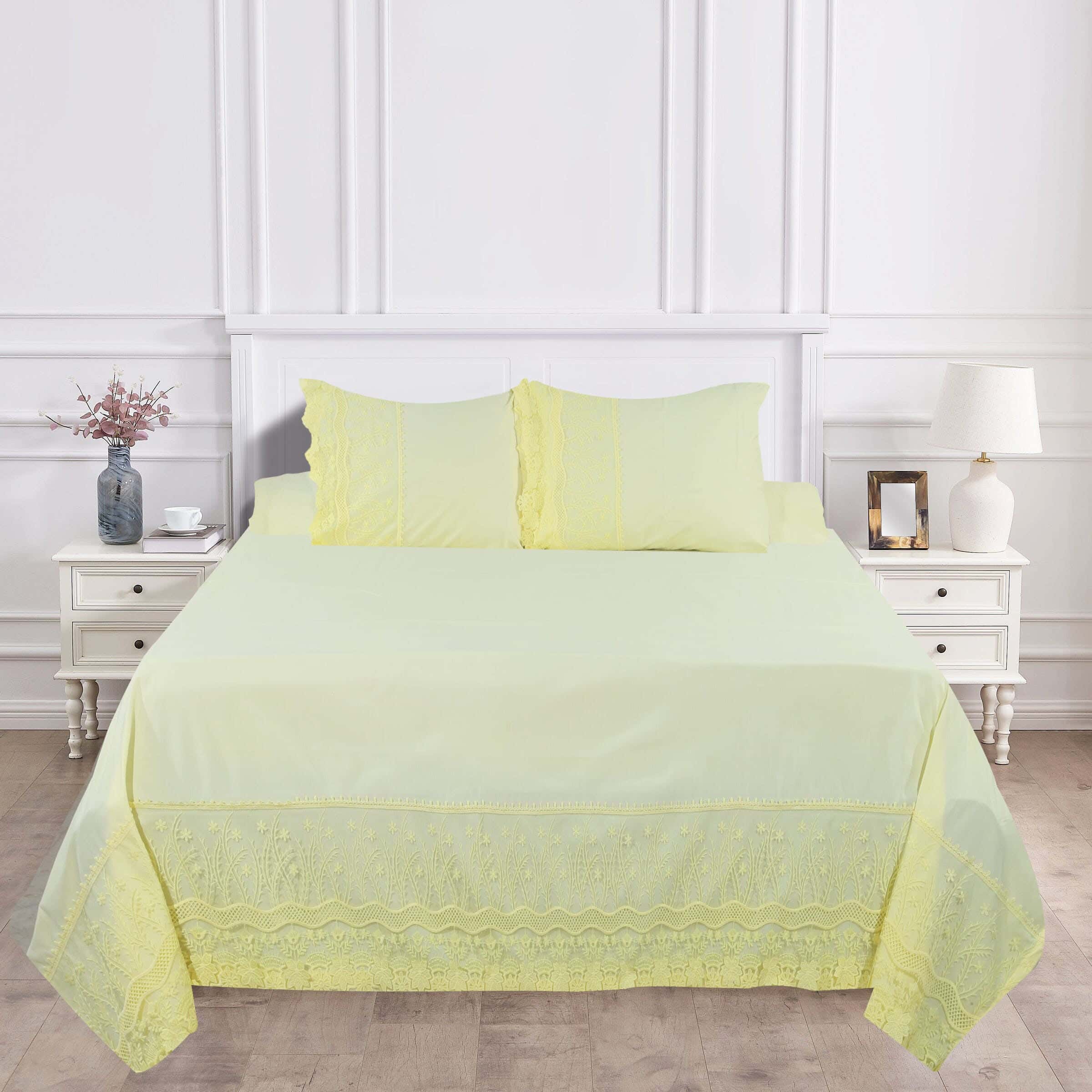 Lotus Home Cotton Bed Sheet Set, 4 Pieces, 270x240 cm, 2700 gm - Yellow