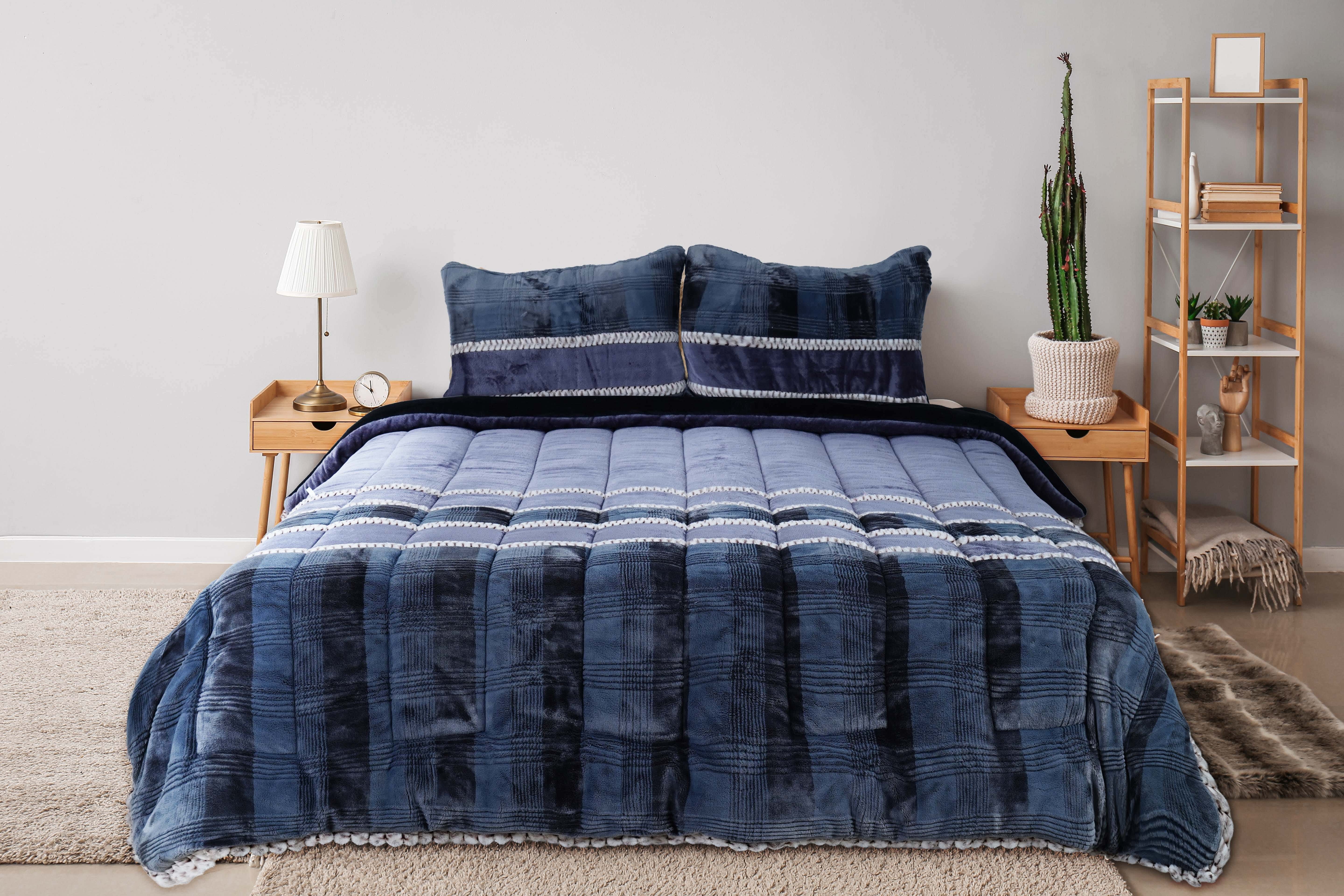 Denzli Fur Quilt Set, 3 Pieces, 240x260 cm, 7900 gm - Dark Grey