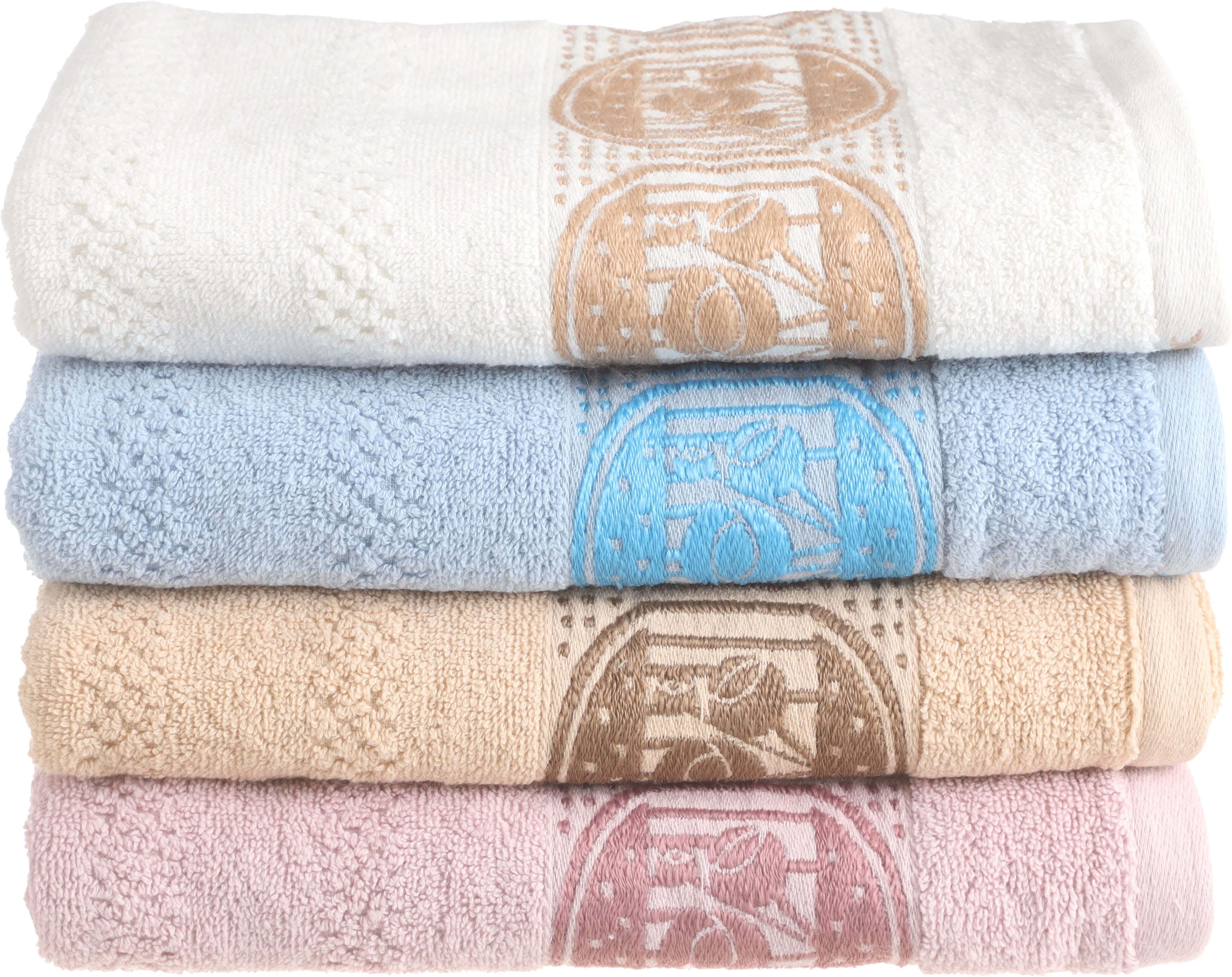 Banotex Jacquard Cotton Towel Set, 4 Pieces, 55×110 cm, 300 grm Approx - Multicolor