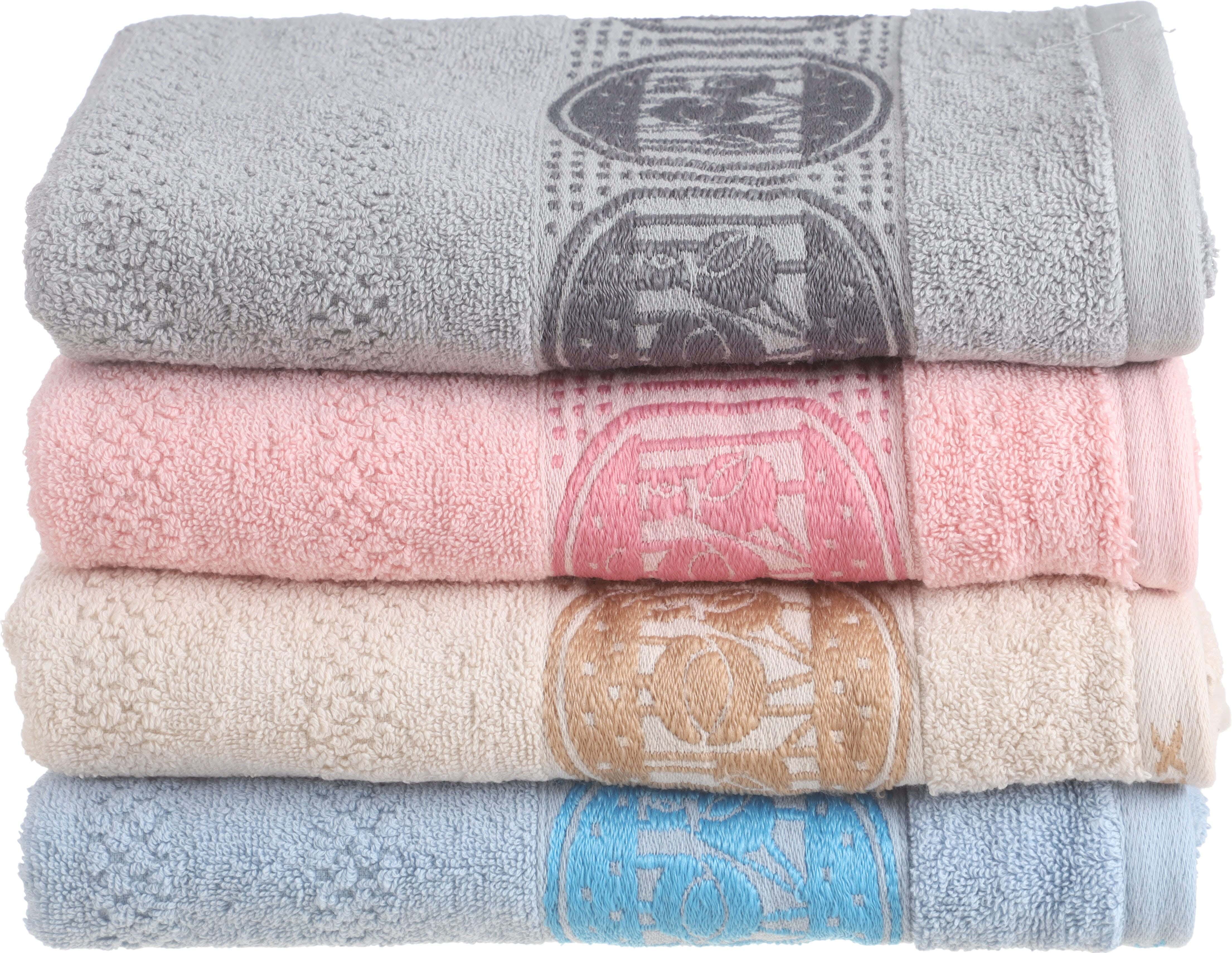 Banotex Jacquard Cotton Towel Set, 4 Pieces, 55×110 cm, 300 grm Approx - Multicolor