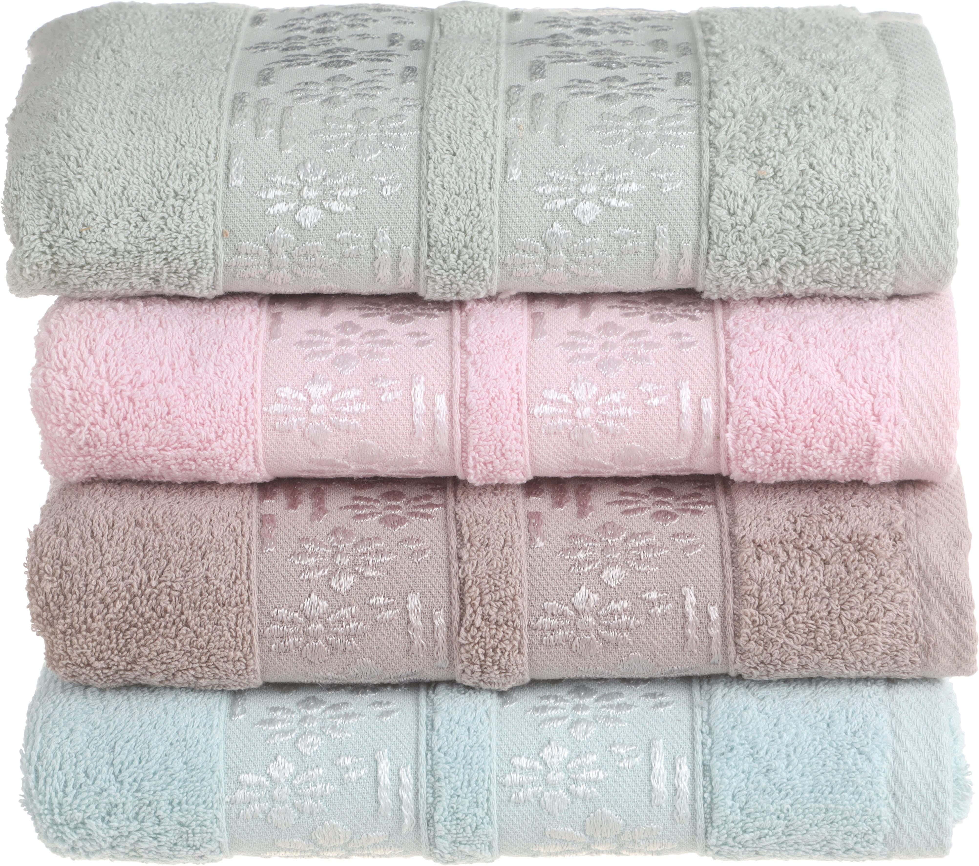 Roma Home Jacquard Cotton Towel Set, 4 Pieces, 50×100 cm, Approximately 280 grm - Multicolor
