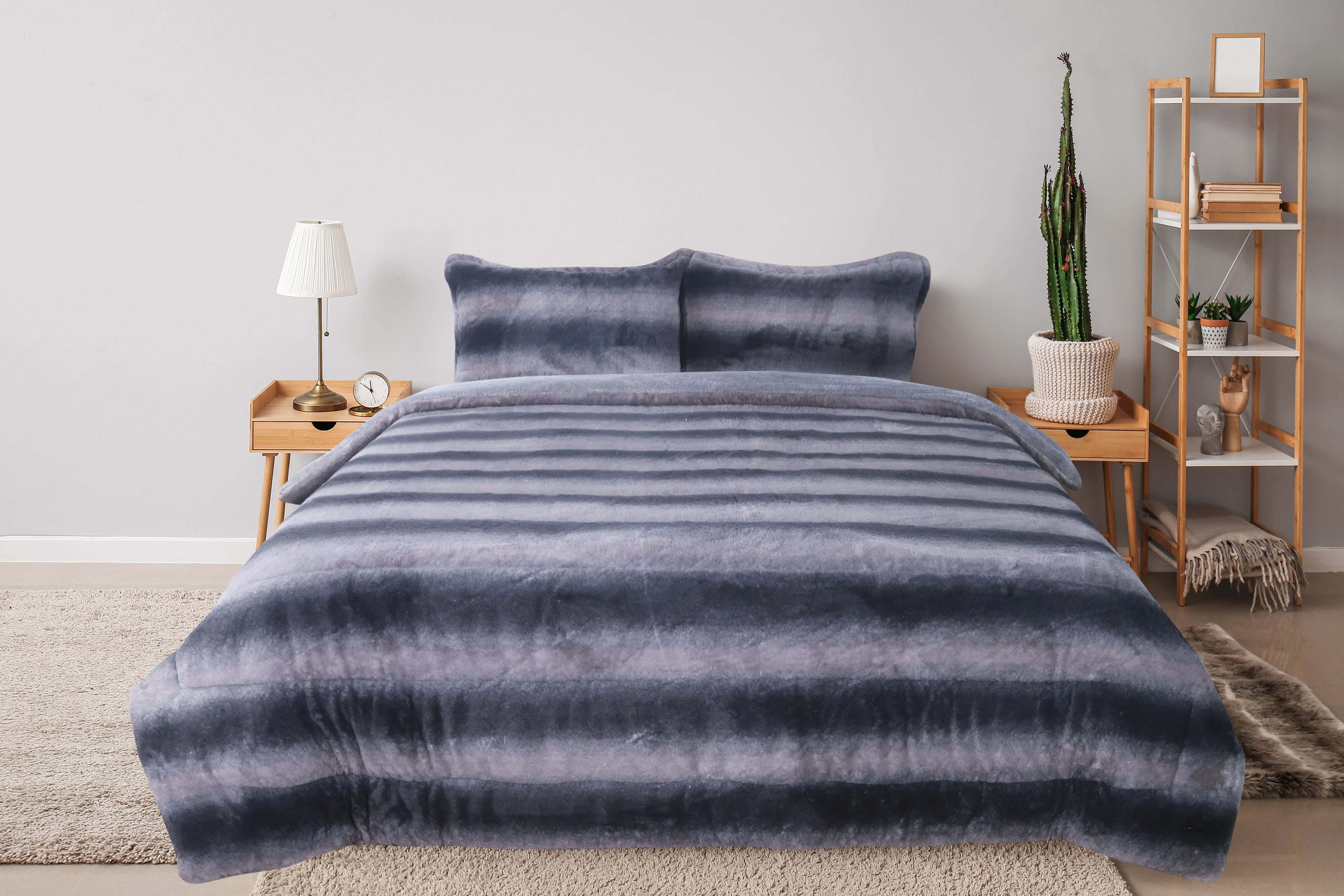 Raha Fur Quilt Set, 3 Pieces, 220x240 cm, 6000 gm - Grey