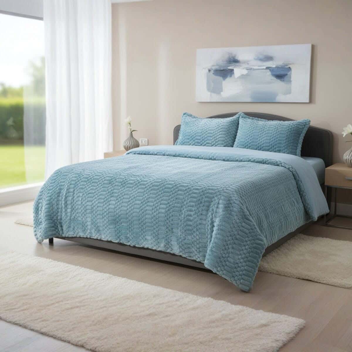 Raha Fur Quilt Set, 3 Pieces, 220x240 cm, 5400 gm - Light Green