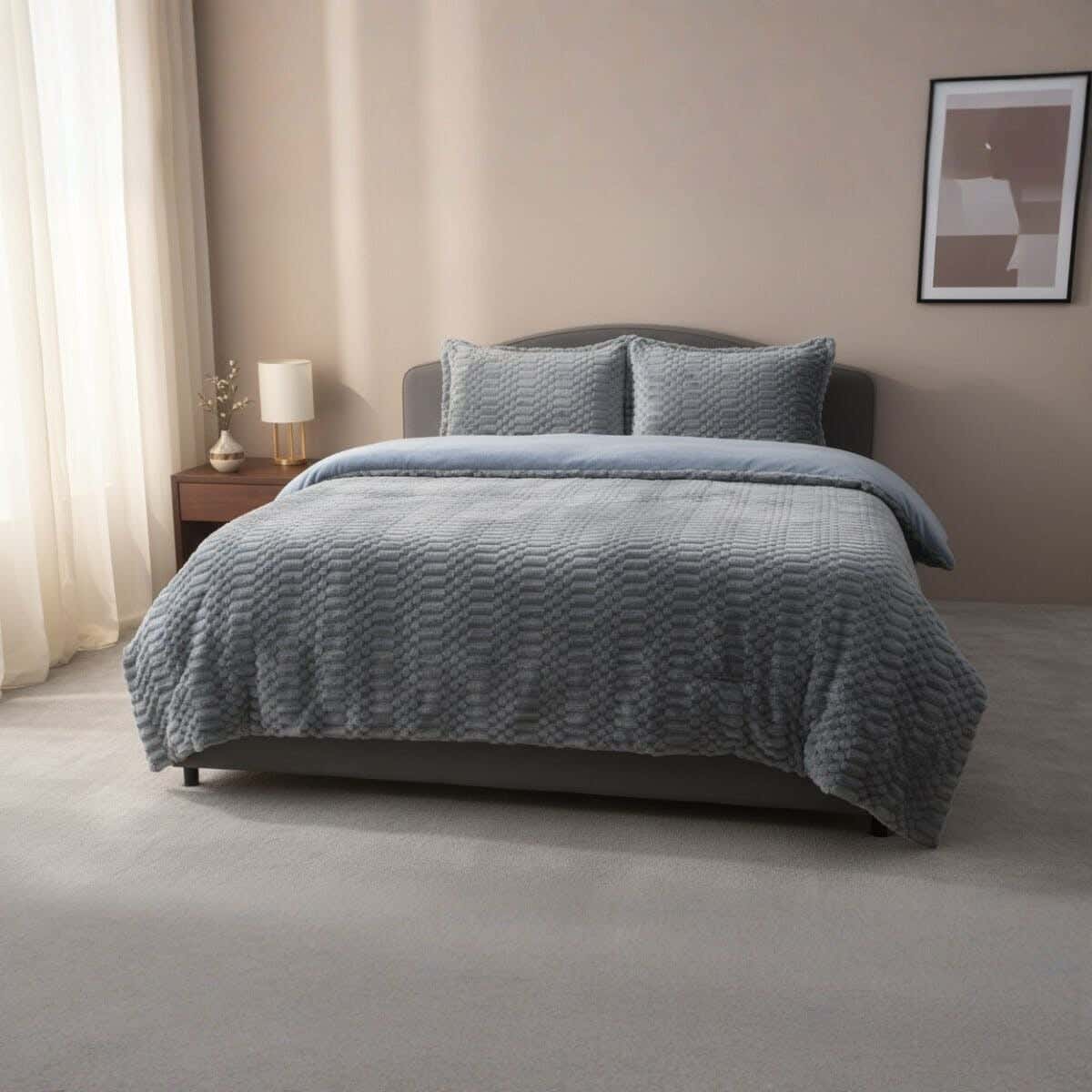 Raha Fur Quilt Set, 3 Pieces, 220x240 cm, 5400 gm - Grey
