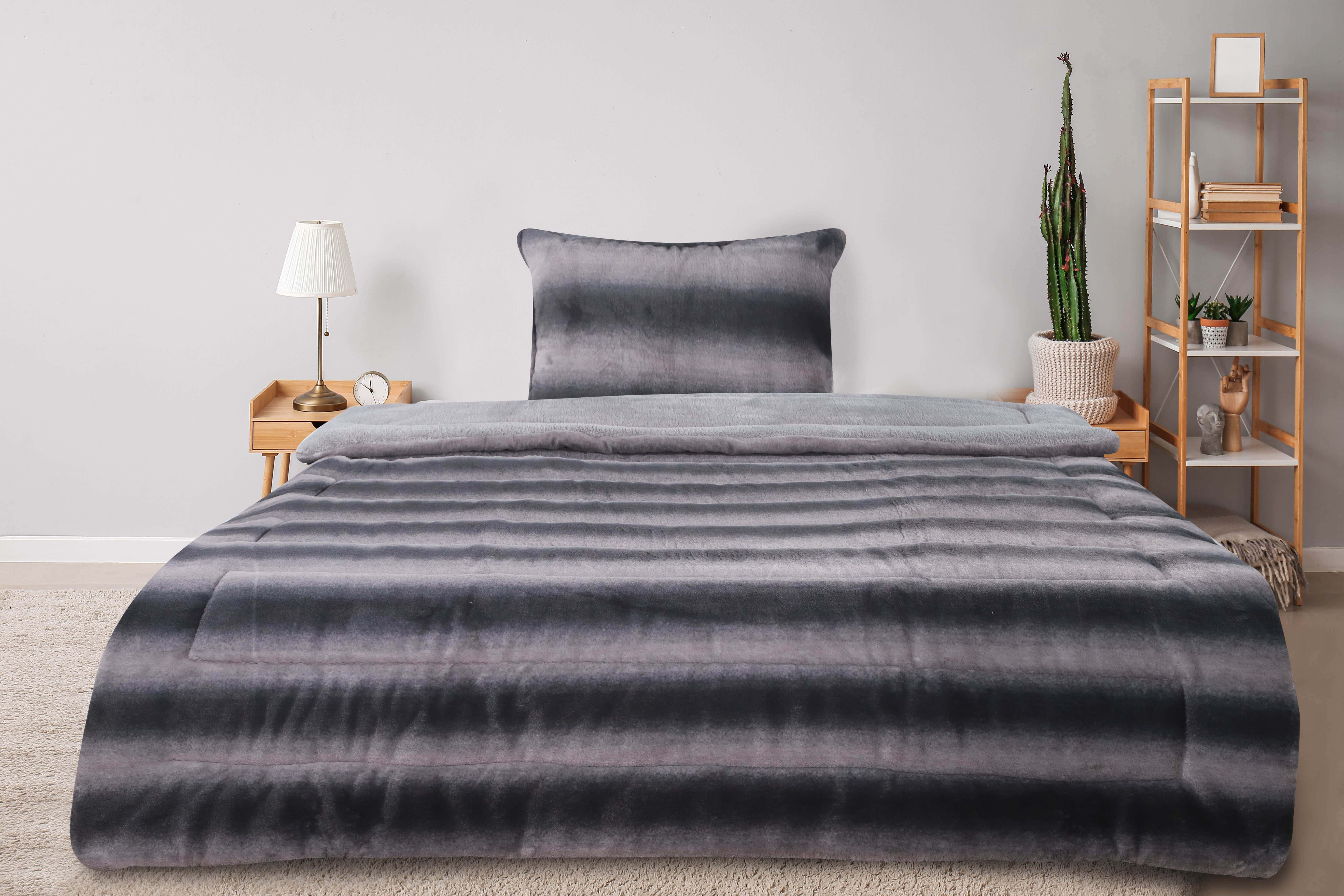 Raha Fur Quilt Set, 4 Pieces, 240x180 cm, 8500 gm - Grey