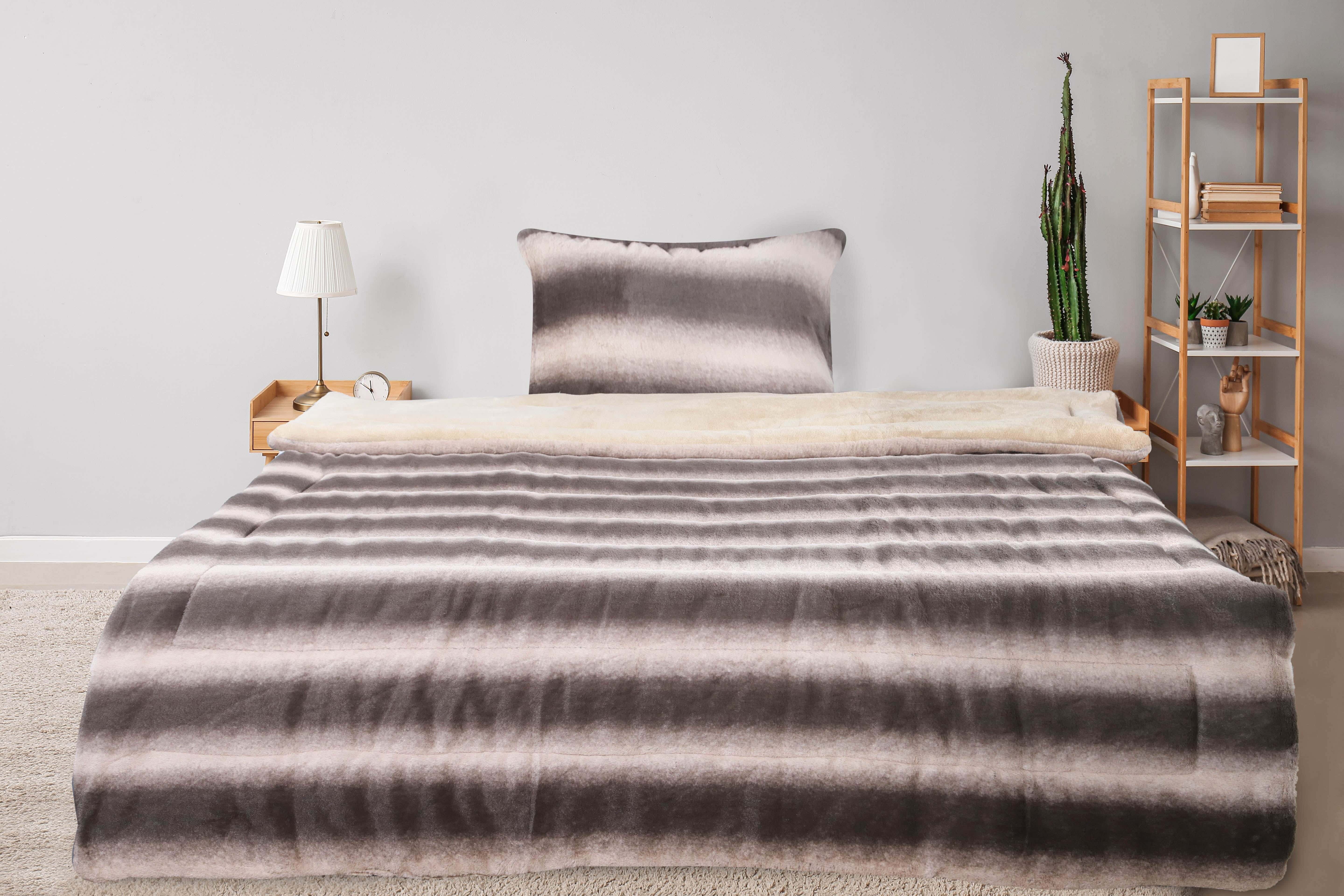 Raha Fur Quilt Set, 4 Pieces, 240x180 cm, 8500 gm - Brown