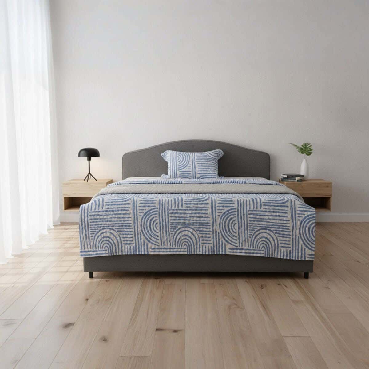 Raha Cotton Quilted Comforter Set, 4 Piece, 240×180 cm, 3500 gm - White Blue