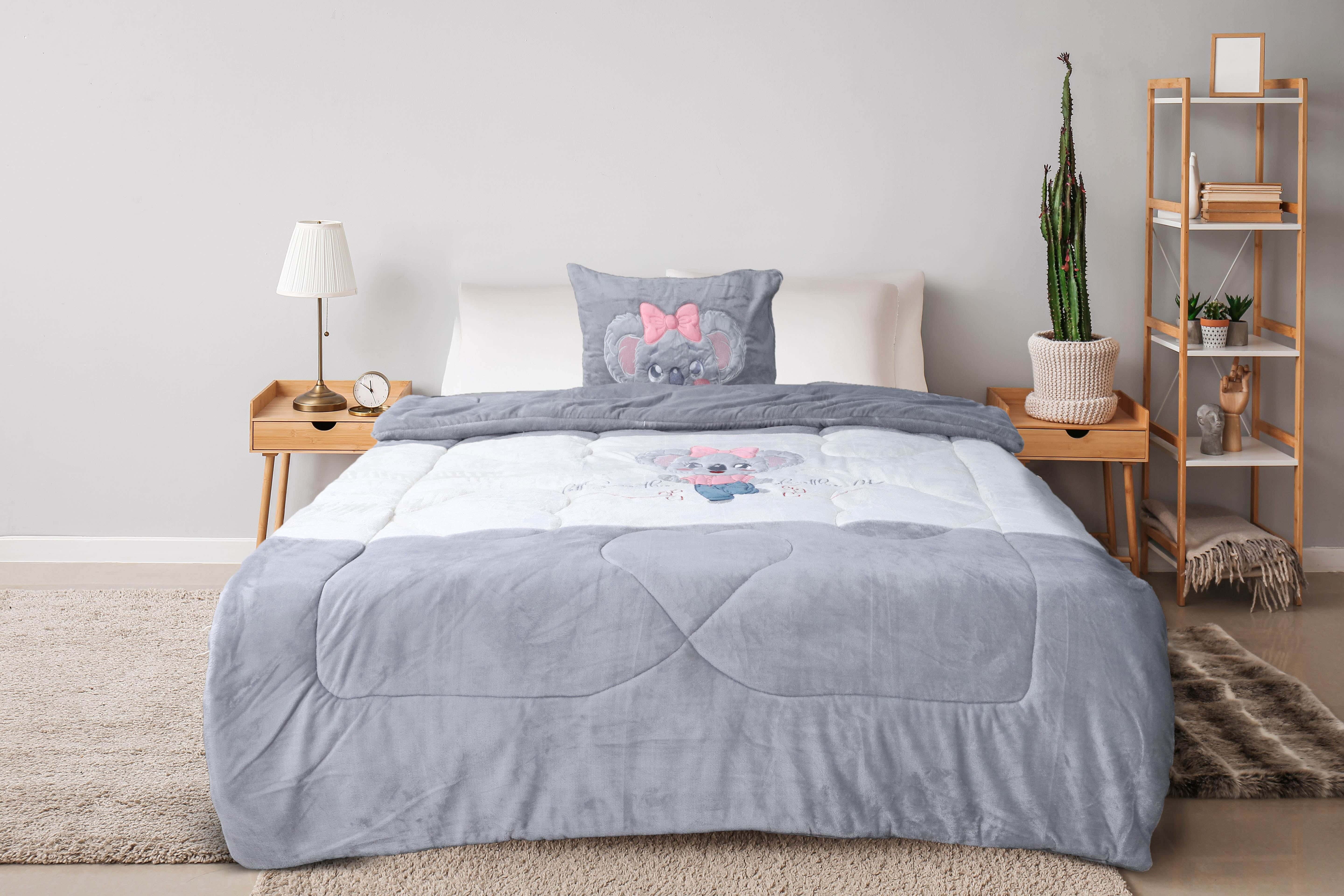 Lili Velvet Children Quilt Set, 4 Pieces, 200x240 cm, 7250 gm - Grey
