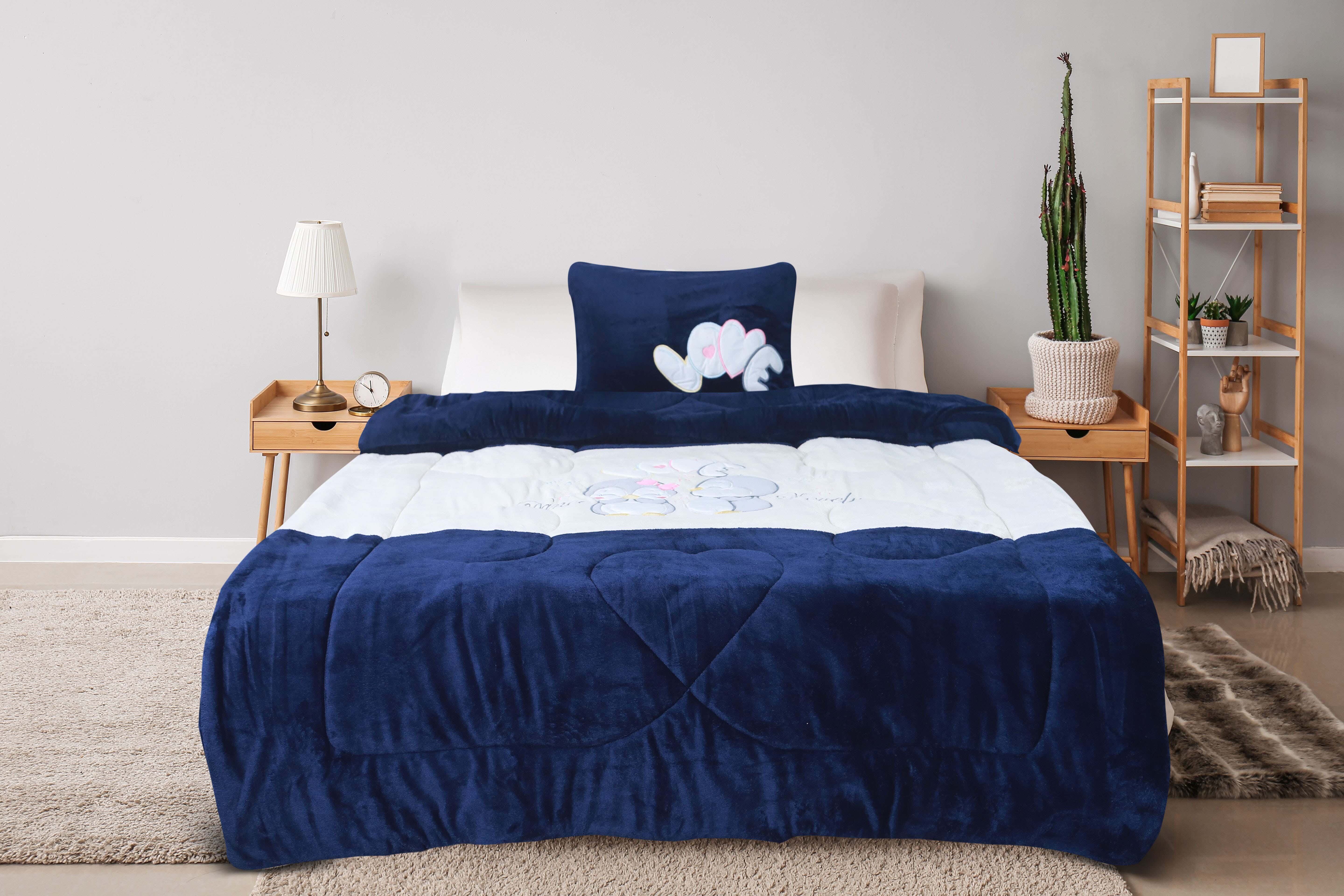 Lili Velvet Children Quilt Set, 4 Pieces, 200x240 cm, 7250 gm - Navy