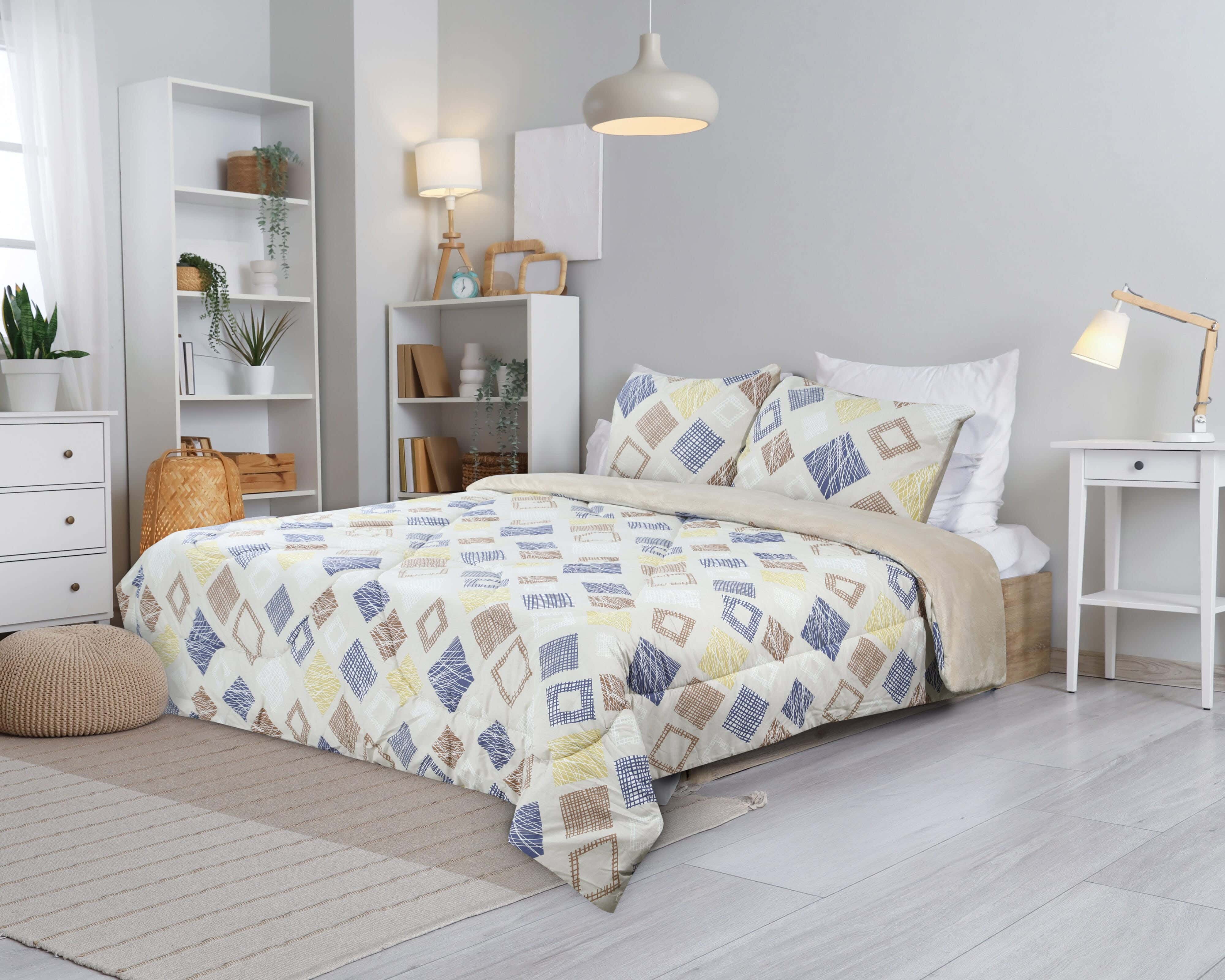 Lili Cotton Quilt Set with Velvet Back, 3 Pieces, 240×250 cm, 4400 gm - Multicolor