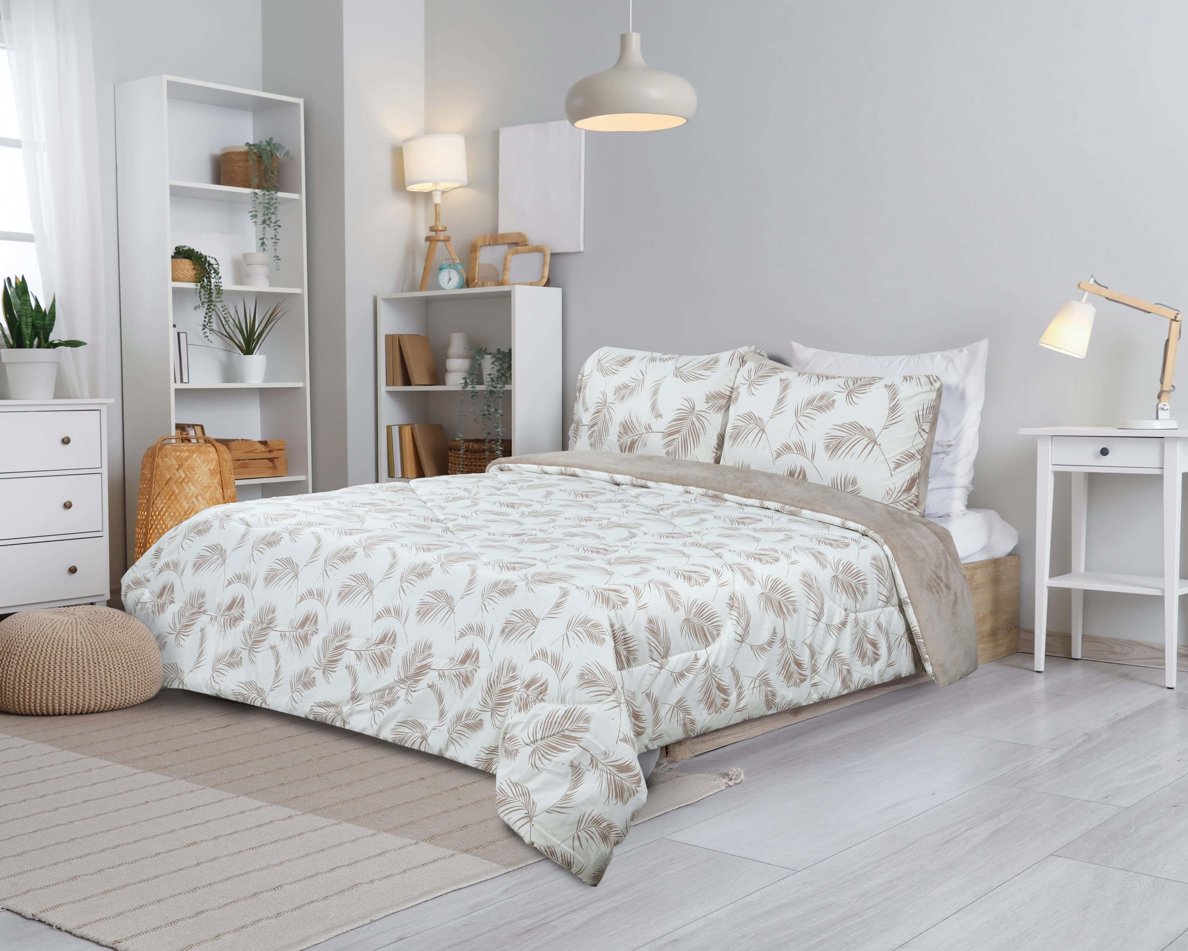 Lili Cotton Quilt Set with Velvet Back, 3 Pieces, 240×250 cm, 4400 gm - Coffee