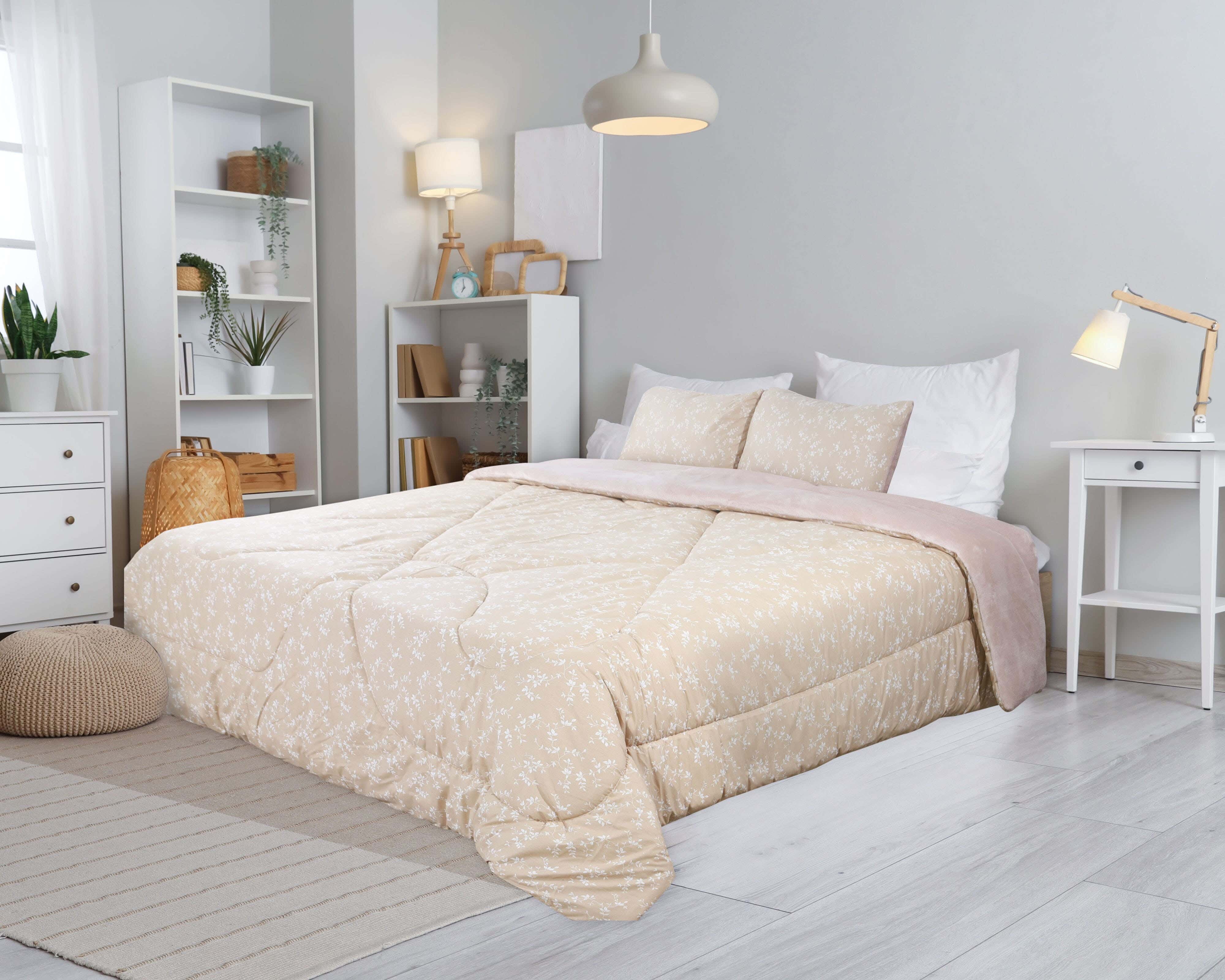 Lili Cotton Quilt Set with Velvet Back, 3 Pieces, 240×250 cm, 4400 gm - Coffee