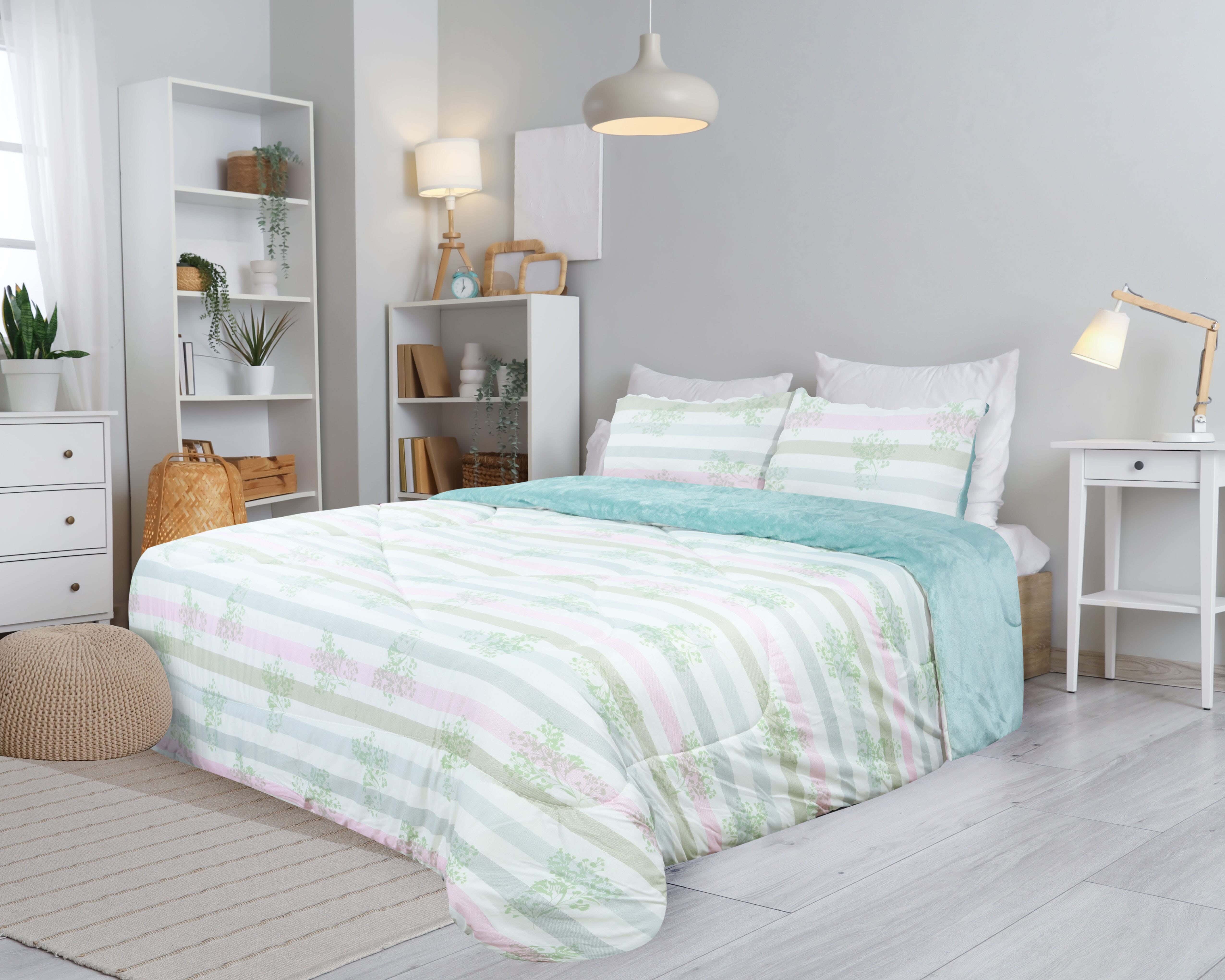 Lili Cotton Quilt Set with Velvet Back, 3 Pieces, 240×250 cm, 4400 gm - Multicolor