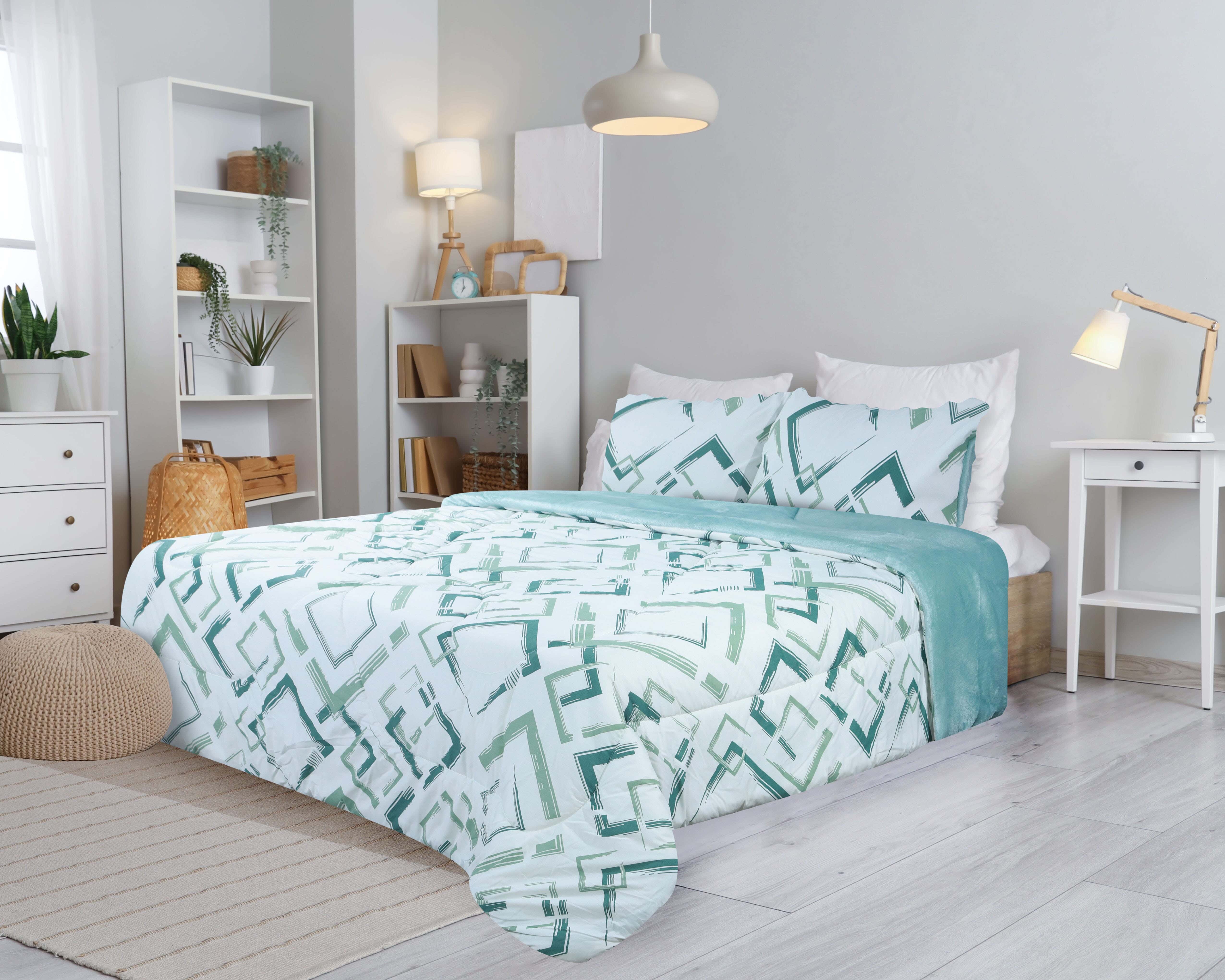 Lili Cotton Quilt Set with Velvet Back, 3 Pieces, 240×250 cm, 4400 gm - Olive