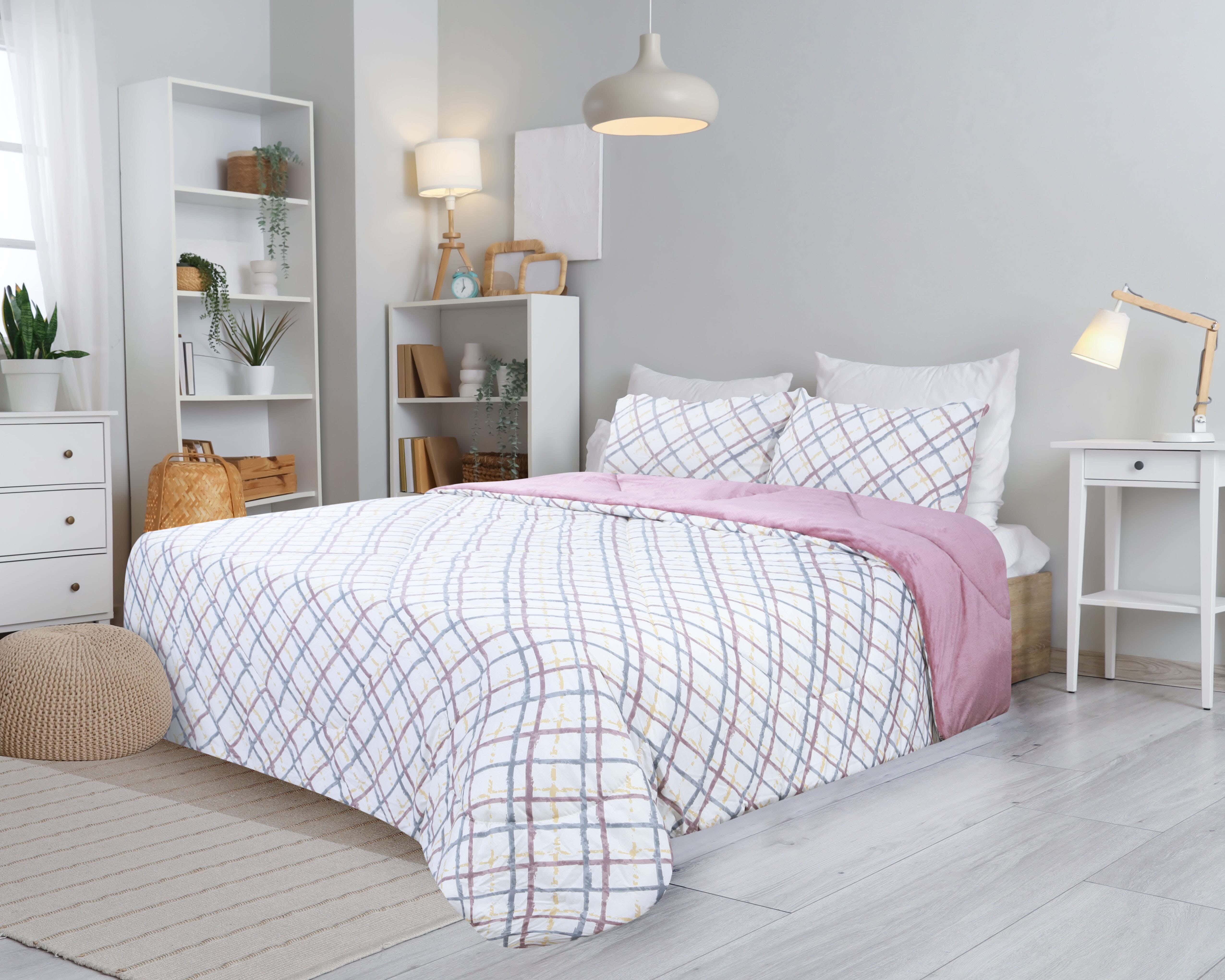 Lili Cotton Quilt Set with Velvet Back, 3 Pieces, 240×250 cm, 4400 gm - Mauve