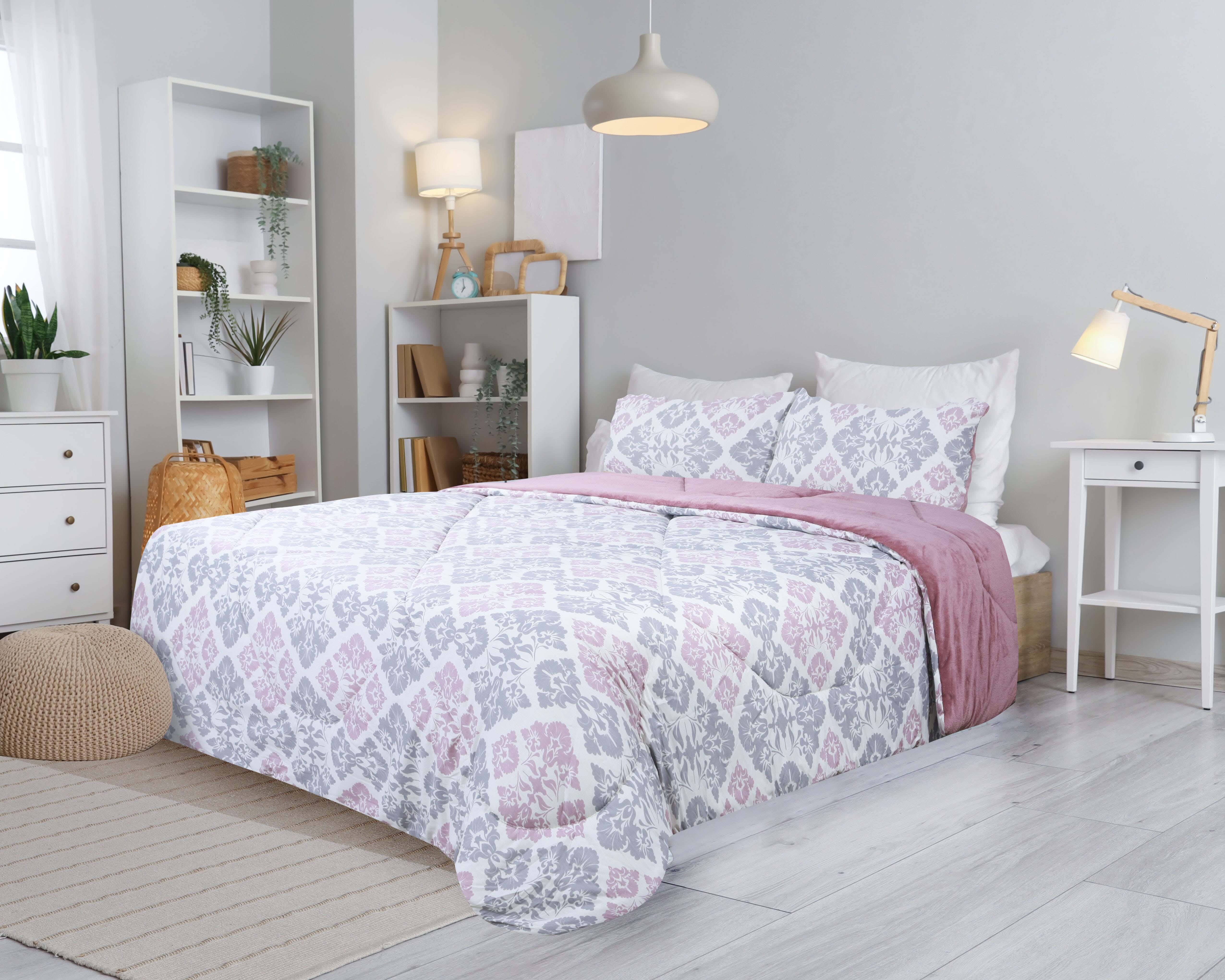 Lili Cotton Quilt Set with Velvet Back, 3 Pieces, 240×250 cm, 4400 gm - Mauve