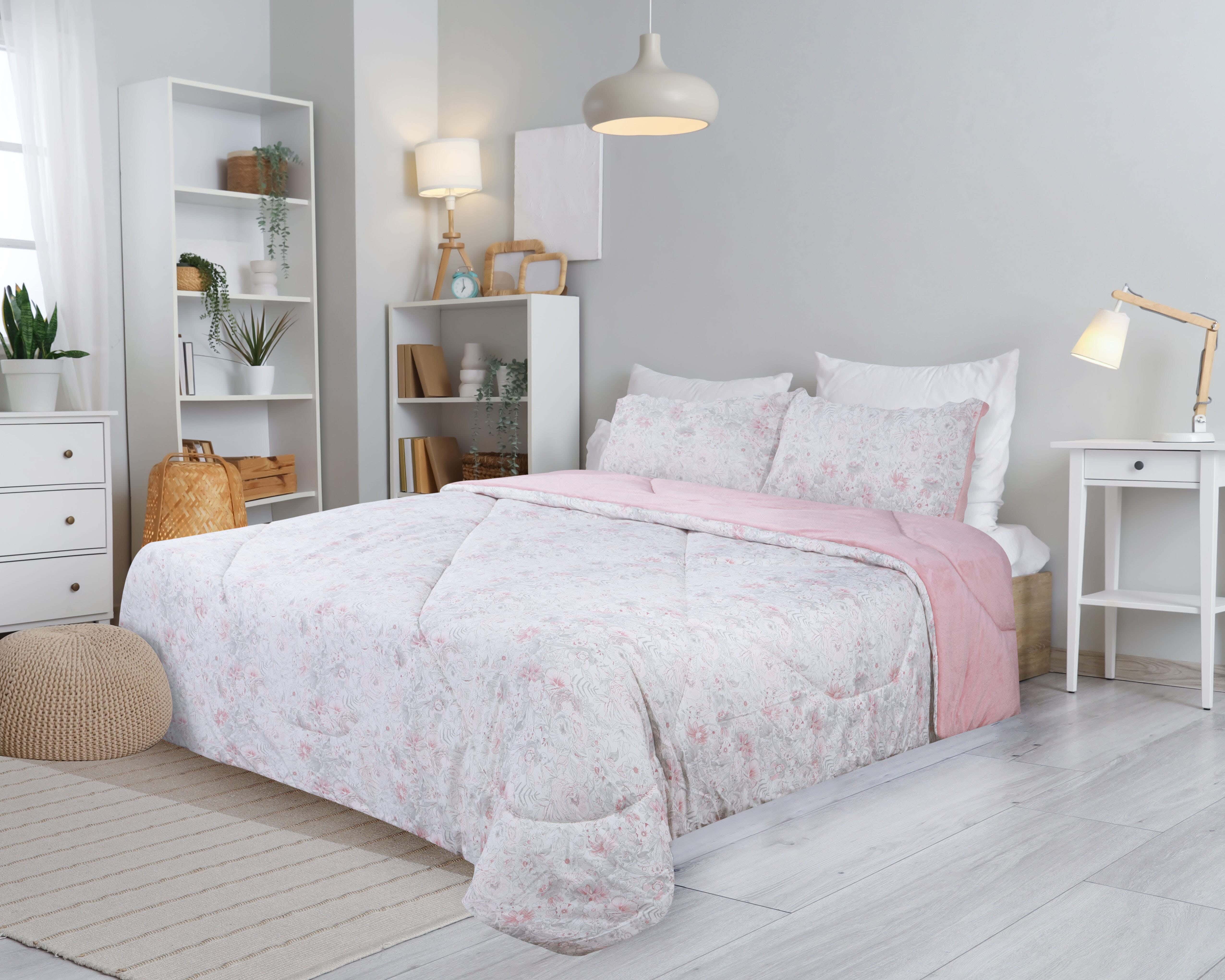 Lili Cotton Quilt Set with Velvet Back, 3 Pieces, 240×250 cm, 4400 gm - Rose