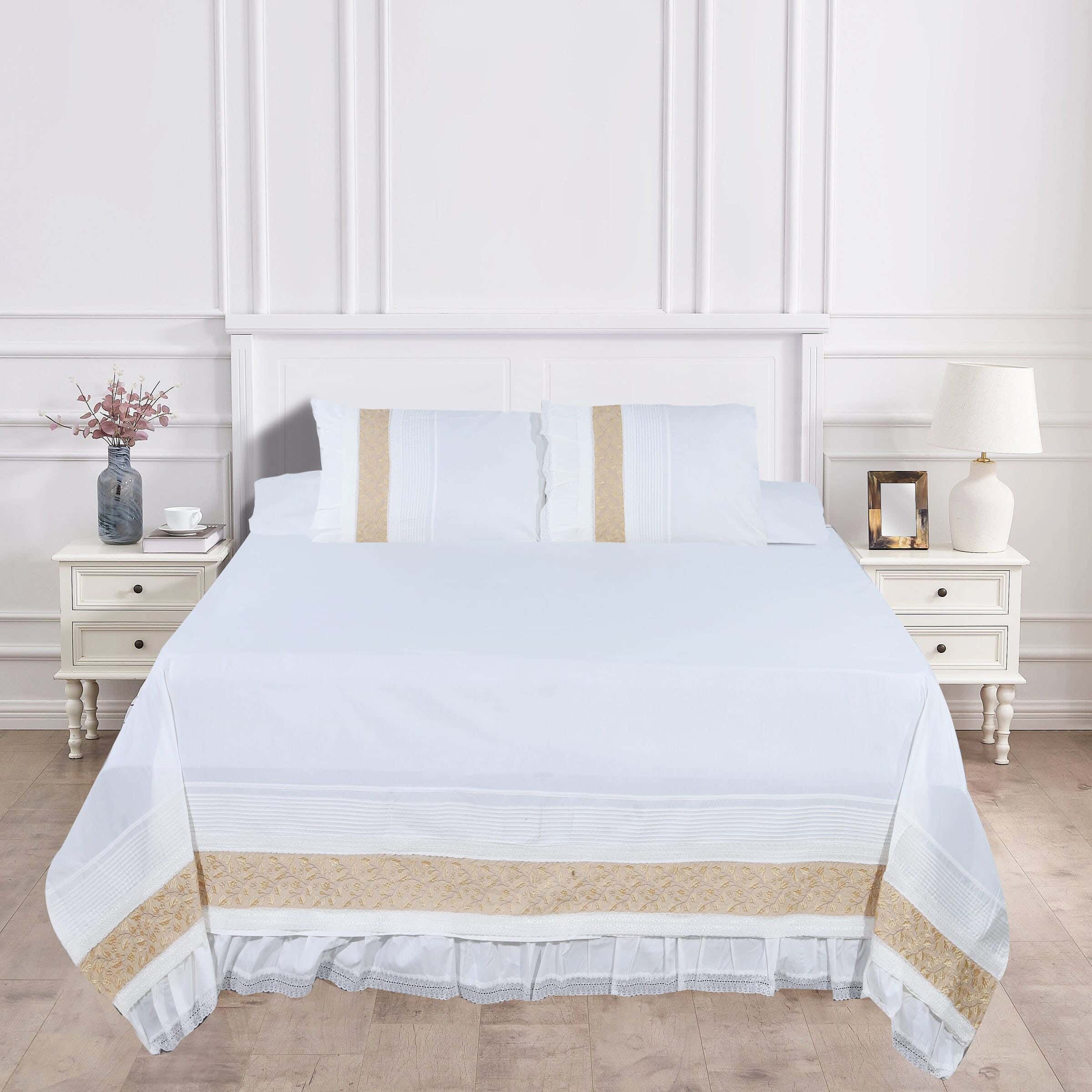 Loom Cotton Bed Sheet Set, 4 Pieces, 230x270 cm, 3100 gm - Off White Beige