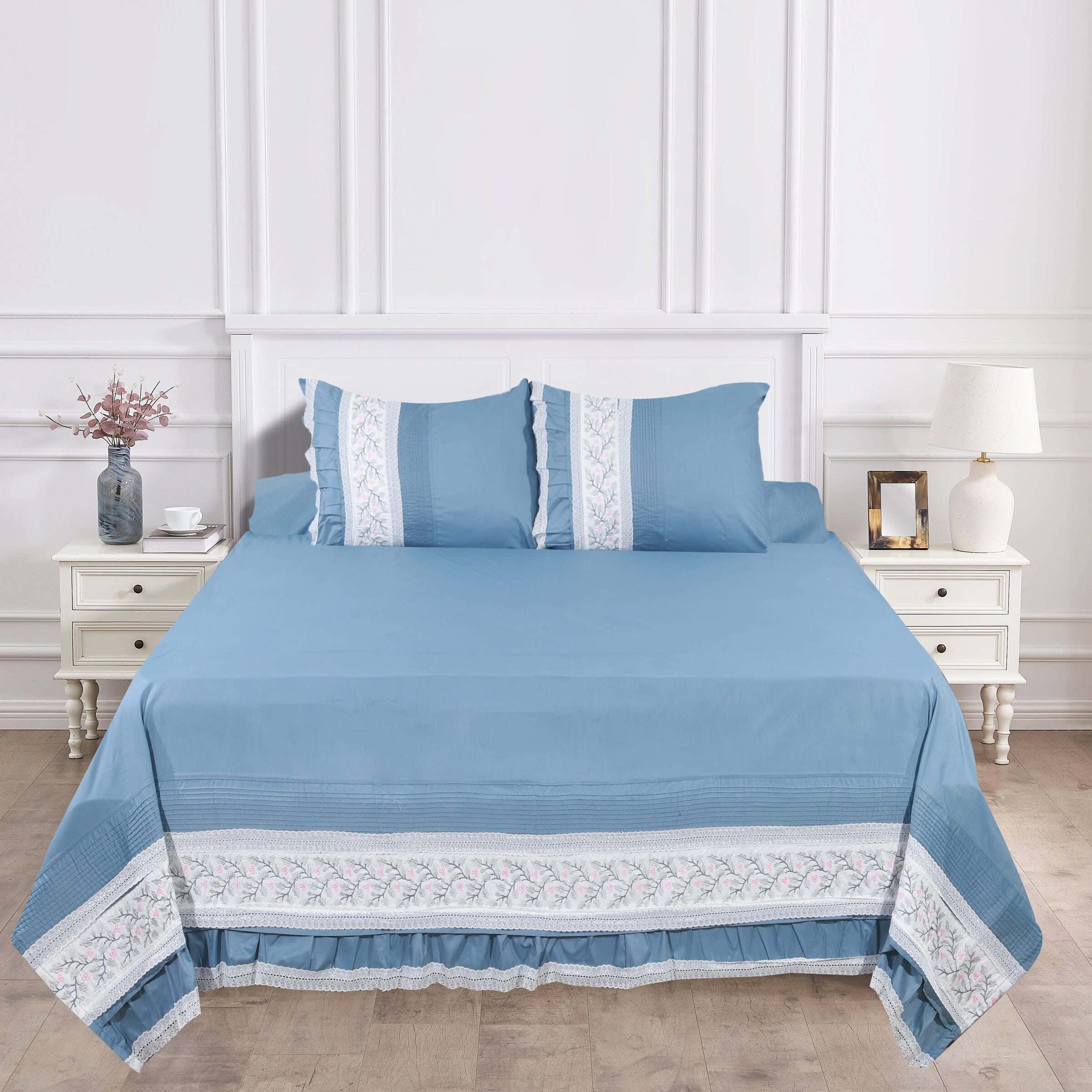 Loom Cotton Bed Sheet Set, 4 Pieces, 230x270 cm, 3100 gm - Petrol