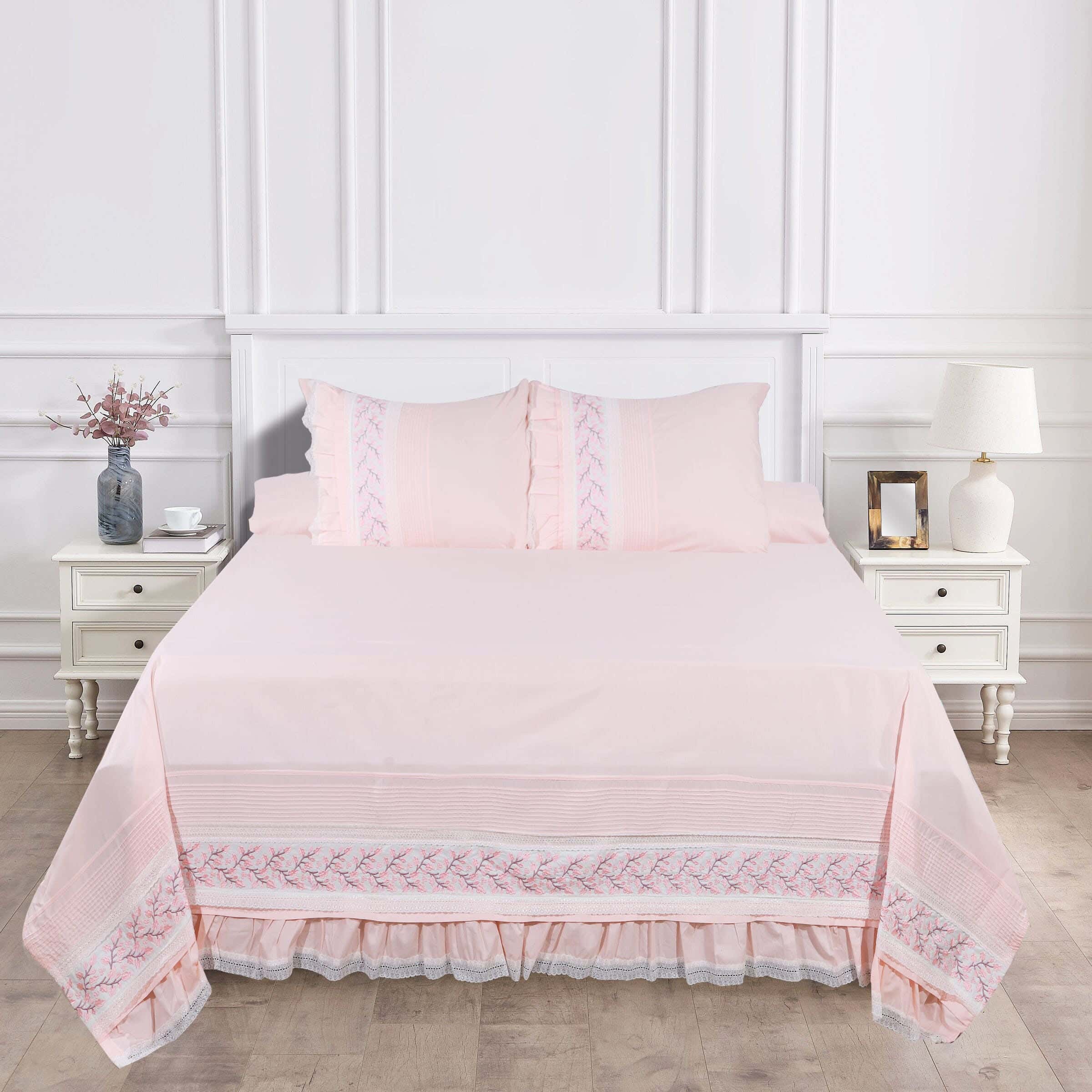 Loom Cotton Bed Sheet Set, 4 Pieces, 230x270 cm, 3100 gm - Rose