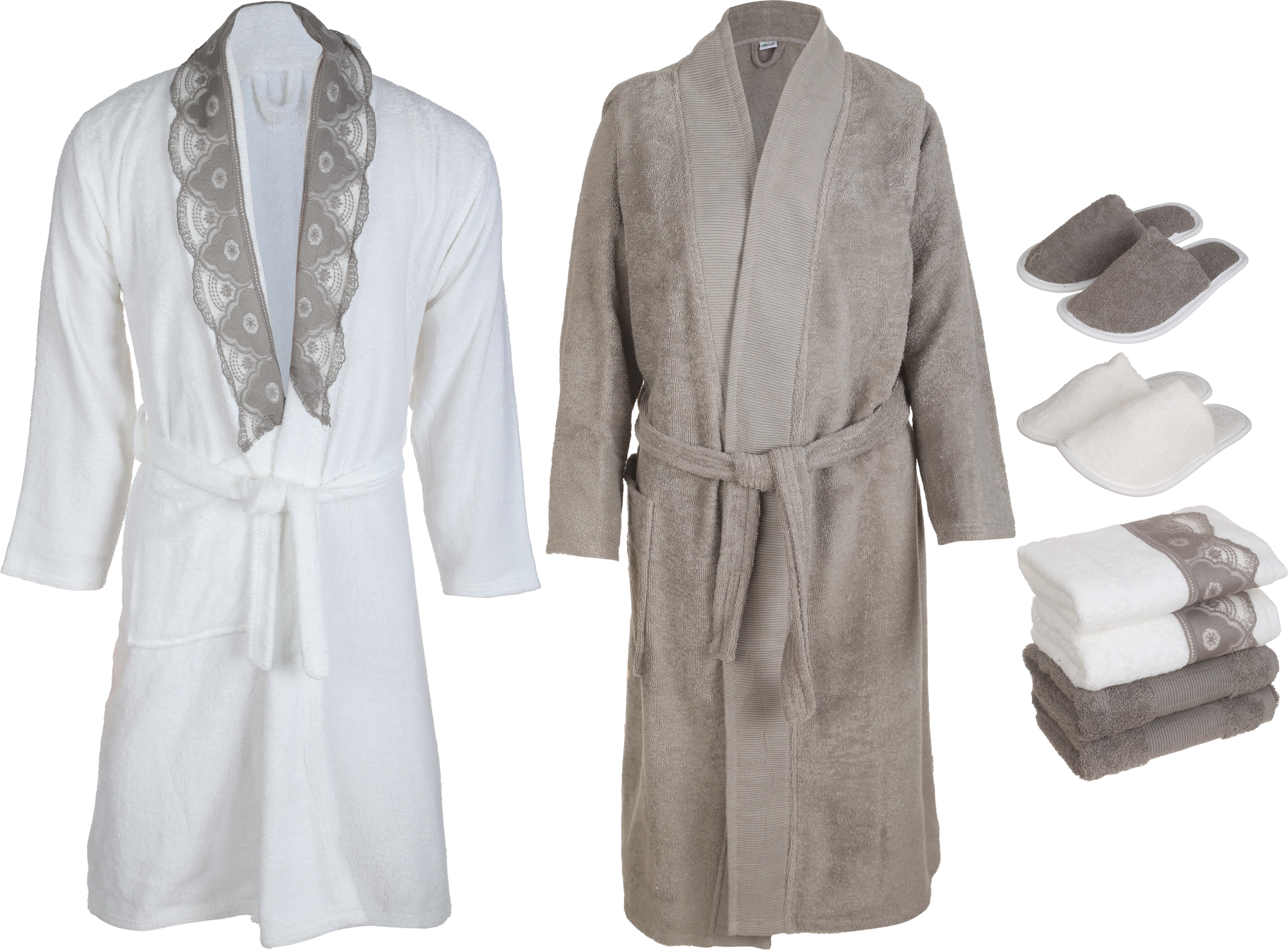 Verdi Cotton Bathrobe Set, 12 Pieces, 4400 gm - White Brown