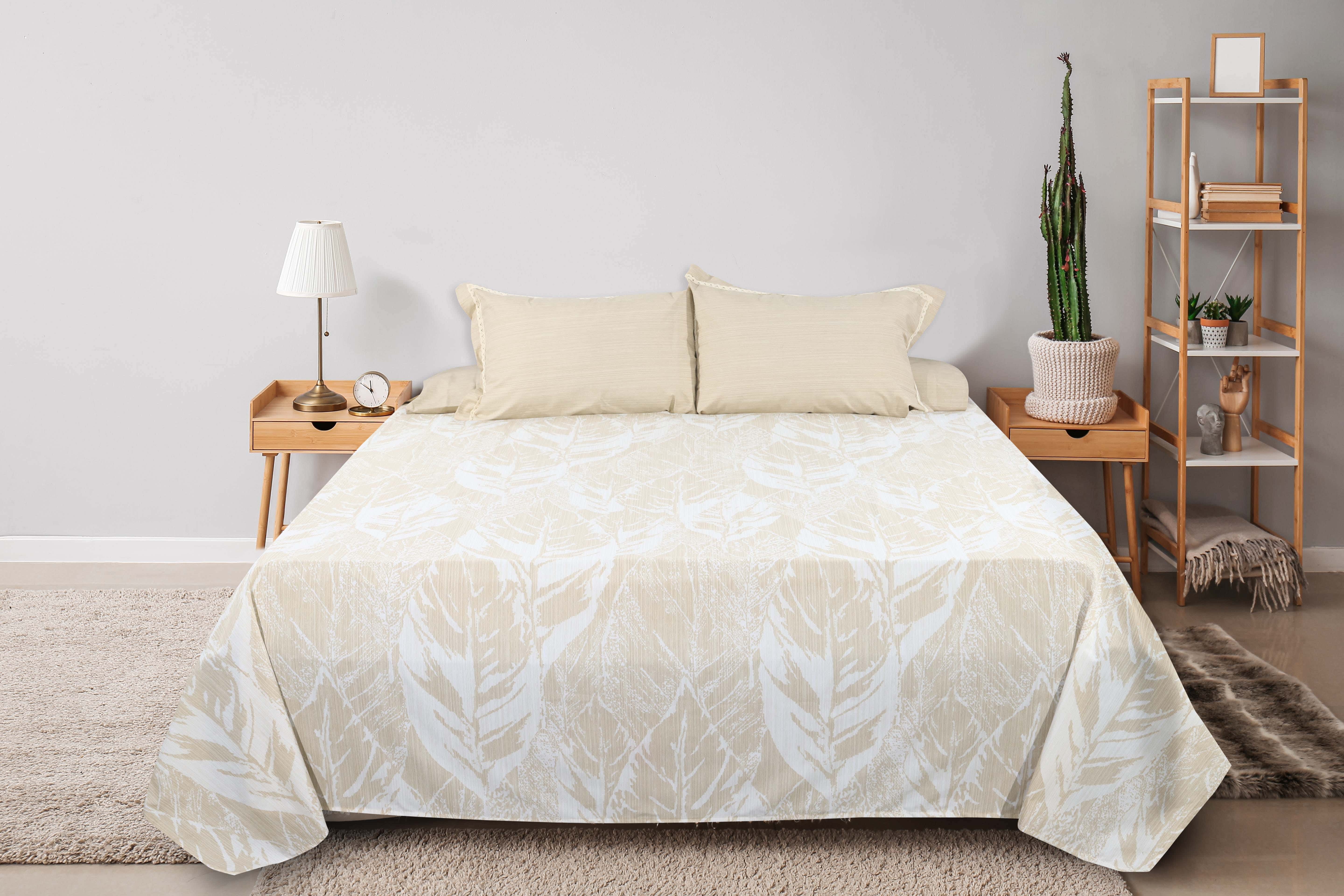 Keeva Cotton Jacquard Bed Sheet Set, 4 Pieces, 240x260 cm, 1900 gm - Beige