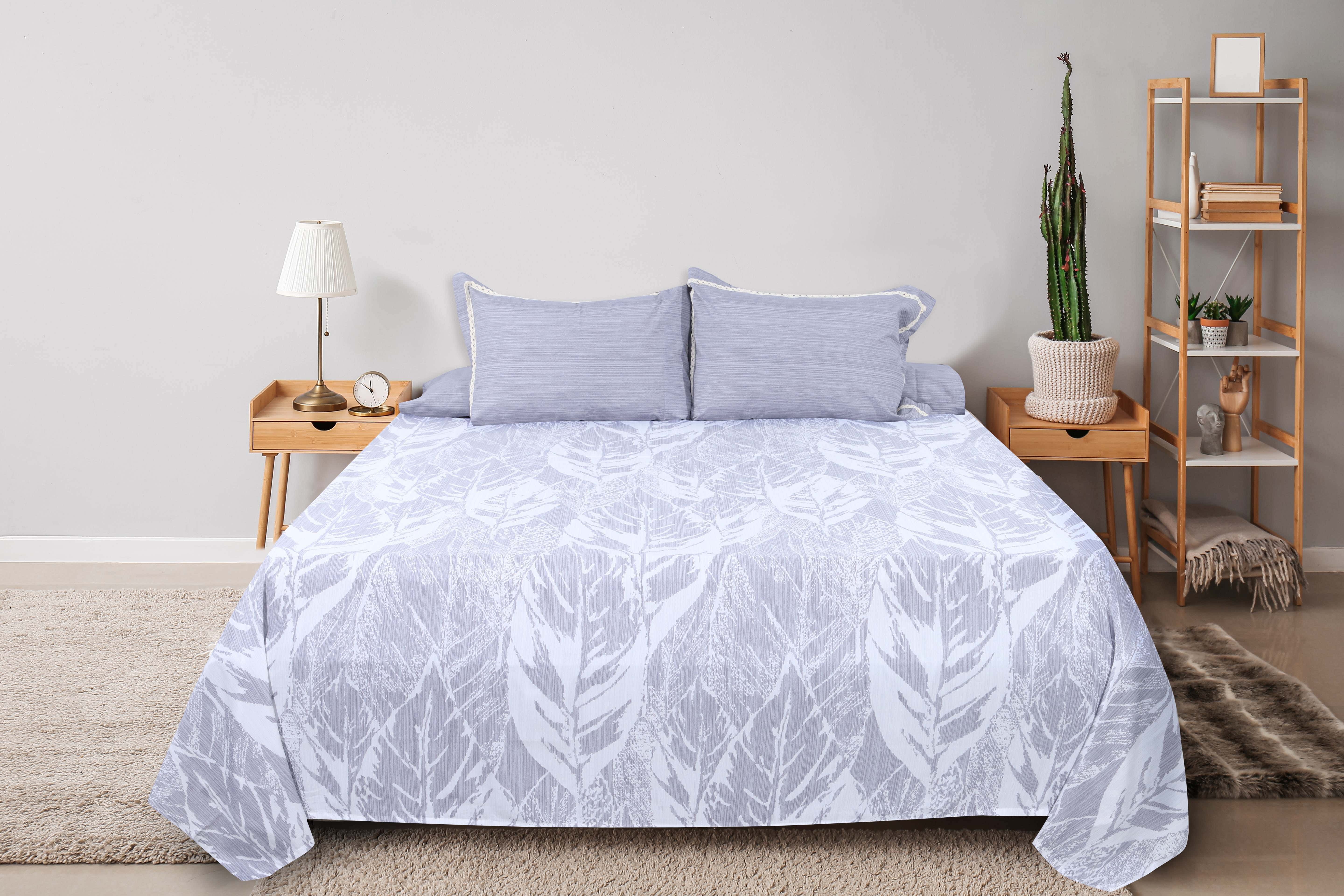 Keeva Cotton Jacquard Bed Sheet Set, 4 Pieces, 240x260 cm, 1900 gm - Grey