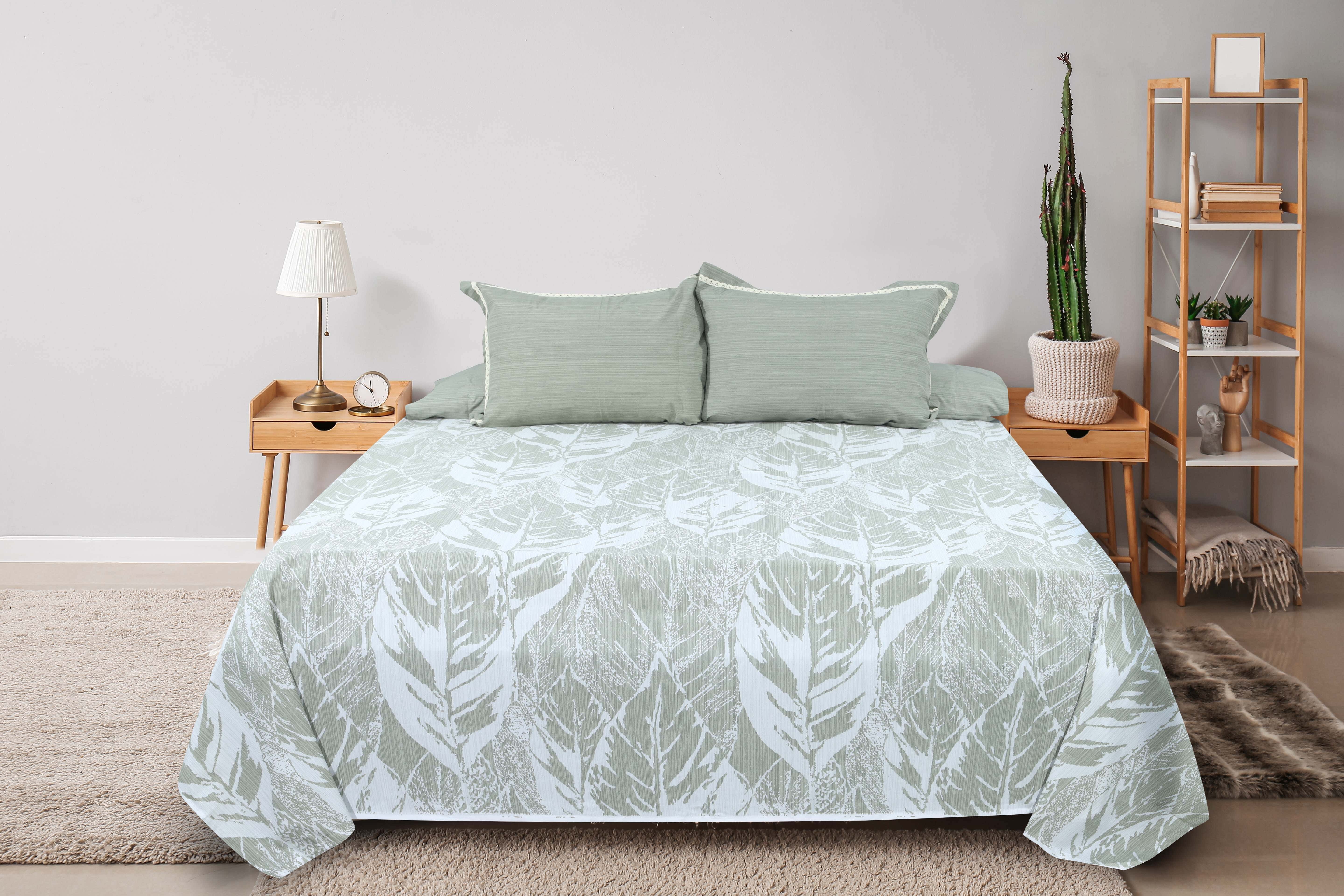 Keeva Cotton Jacquard Bed Sheet Set, 4 Pieces, 240x260 cm, 1900 gm - Olive