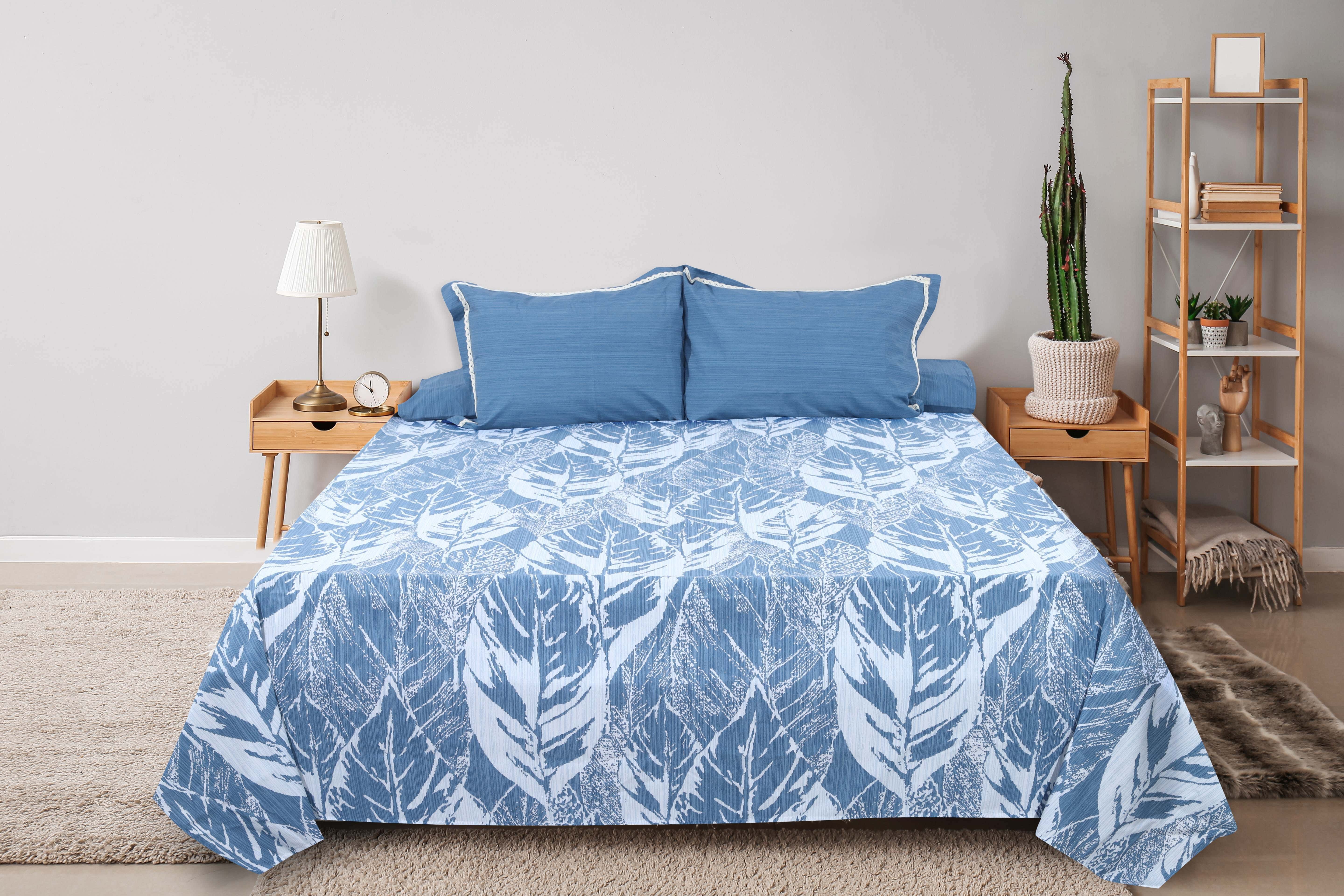 Keeva Cotton Jacquard Bed Sheet Set, 4 Pieces, 240x260 cm, 1900 gm - Petrol