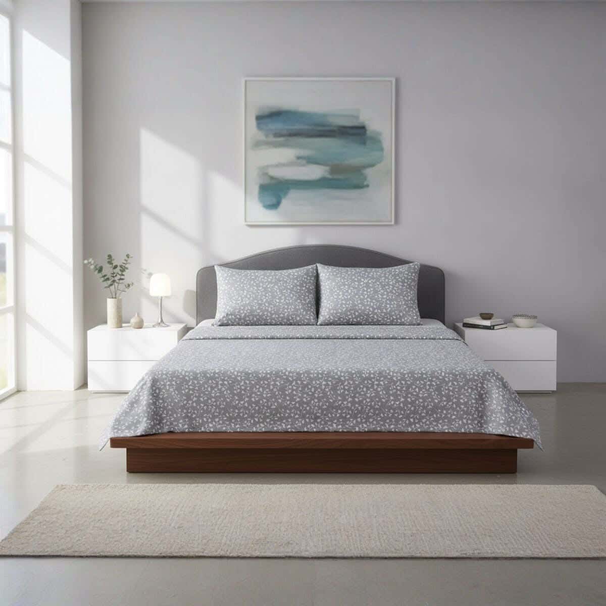 Pupilla Cotton Bedding Sheet Set, 4 Pieces, 240x240 cm, 1300 gm - Grey