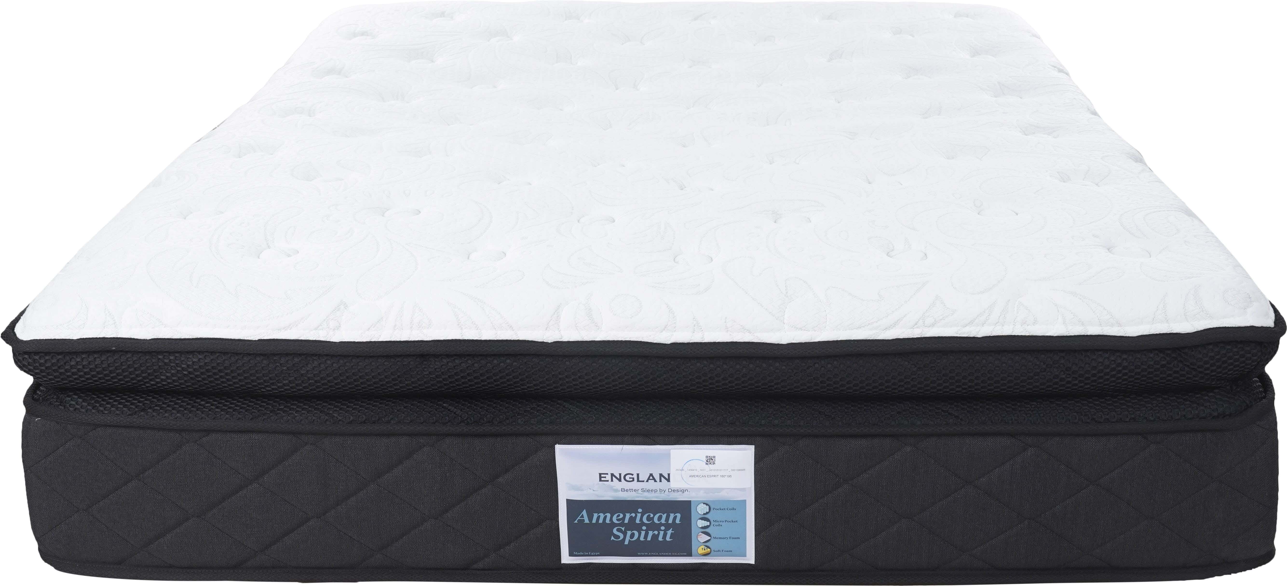 Englander American Spirit Double Net Bed Mattress, Separate Springs, 160×195 cm, 34 cm Height - White Black