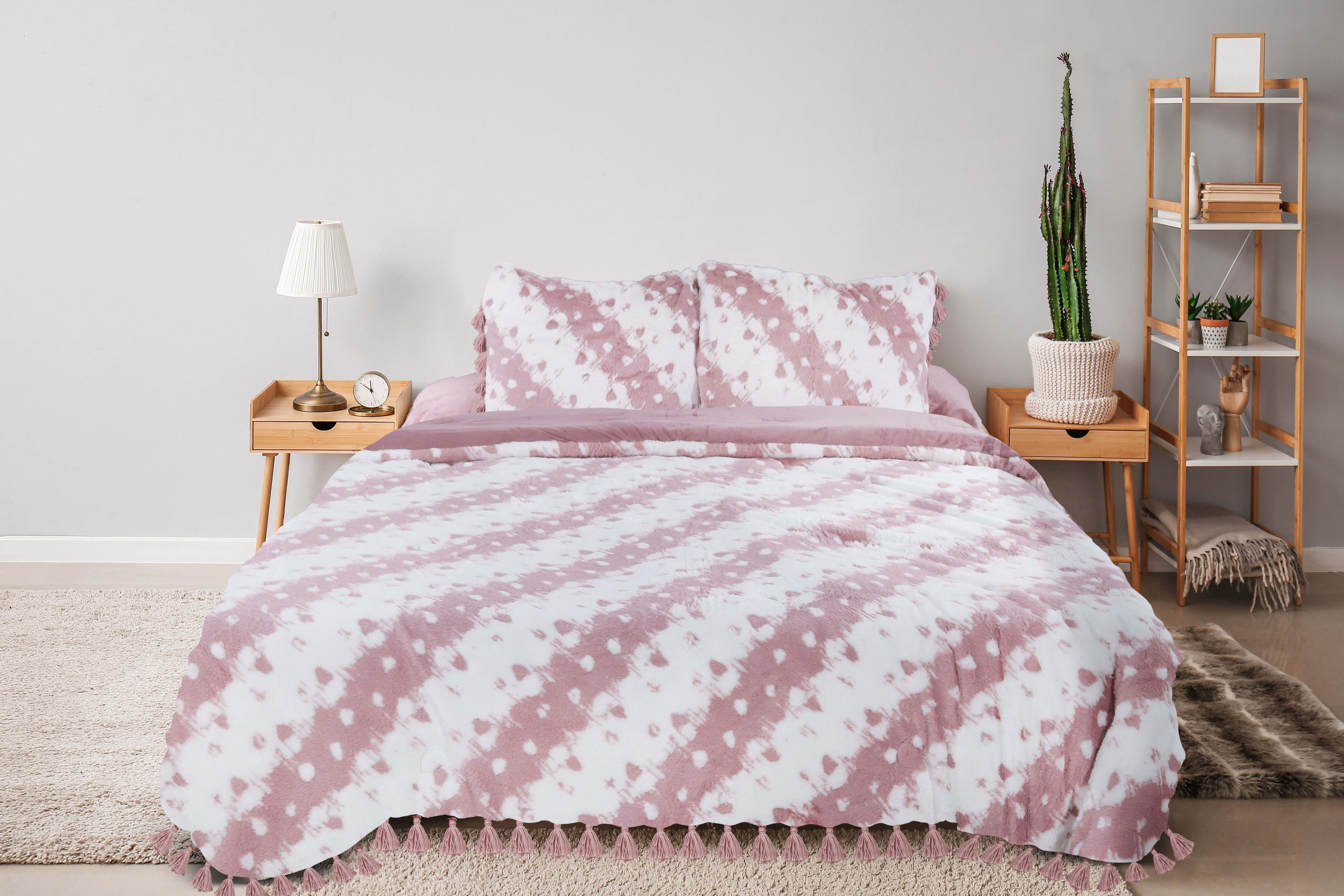 El Alamia Velvet Quilt Set, 4 Pieces, 230x250 cm, 5500 gm - White Mauve