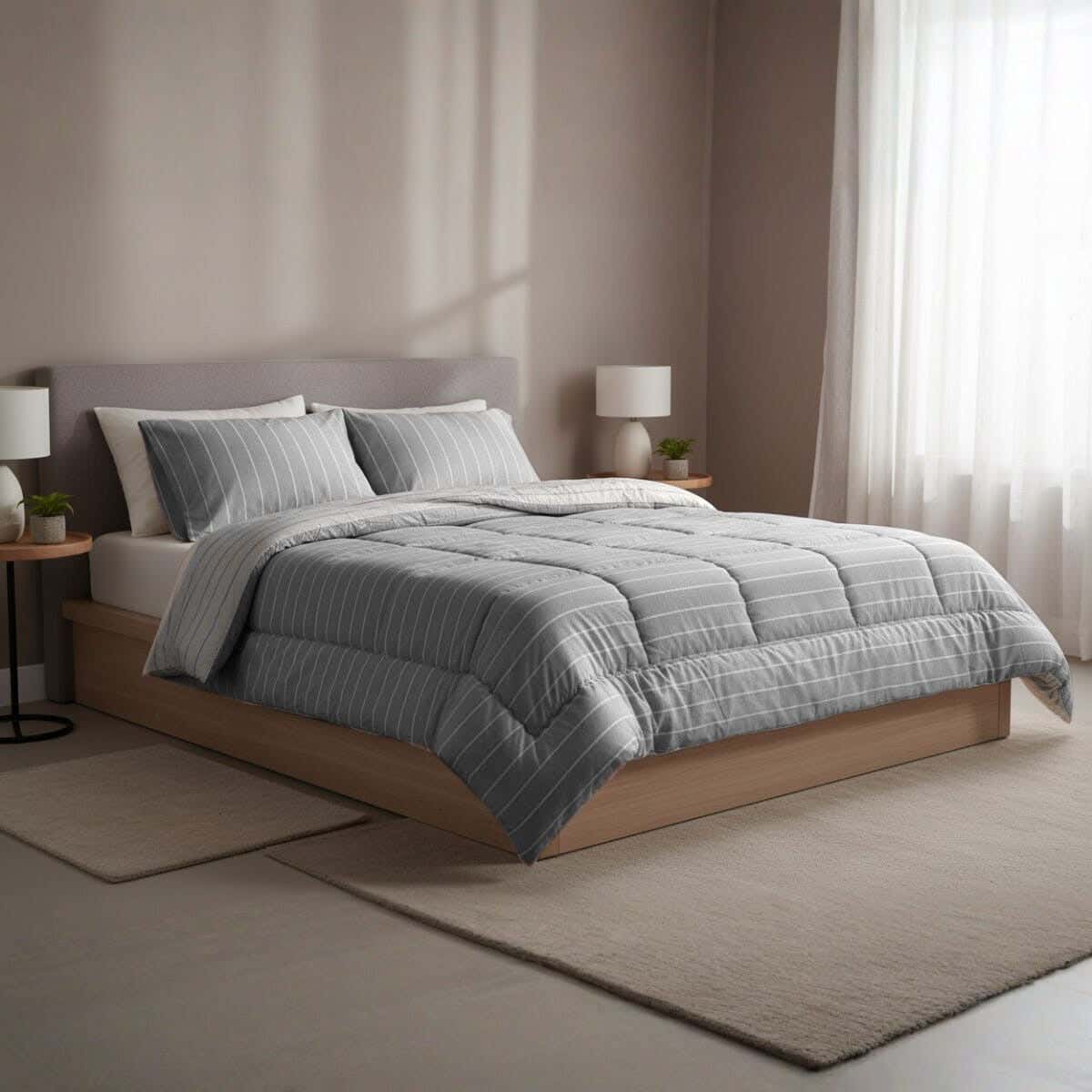 Kashmir Cotton Quilt set, 3 pieces, 240x240 cm, 4750 grams - Grey
