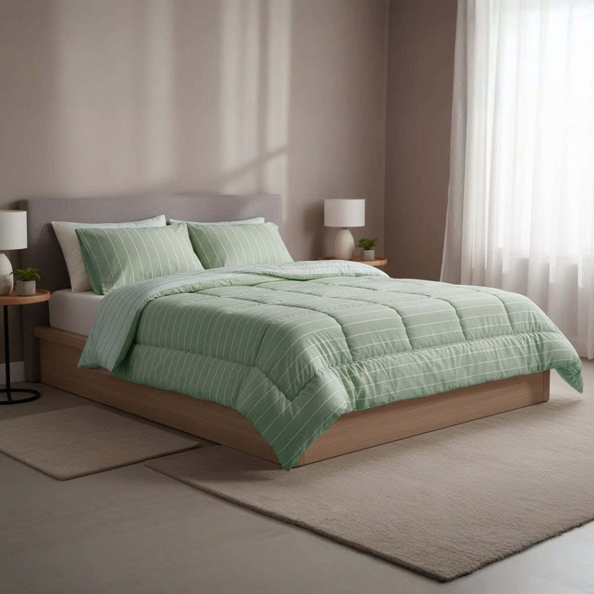 Kashmir Cotton Quilt set, 3 pieces, 240x240 cm, 4750 grams - Olive