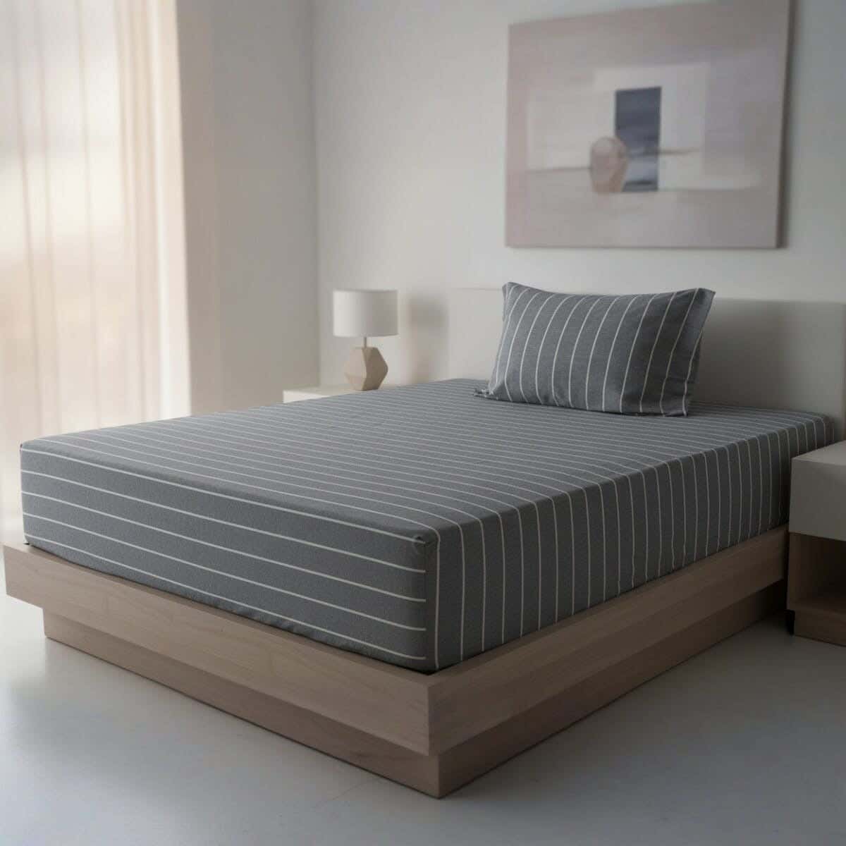 Al Maamoun Cotton Bed Sheet Set, 2 Pieces, 200×120 cm, Approximately 850 grm - Grey