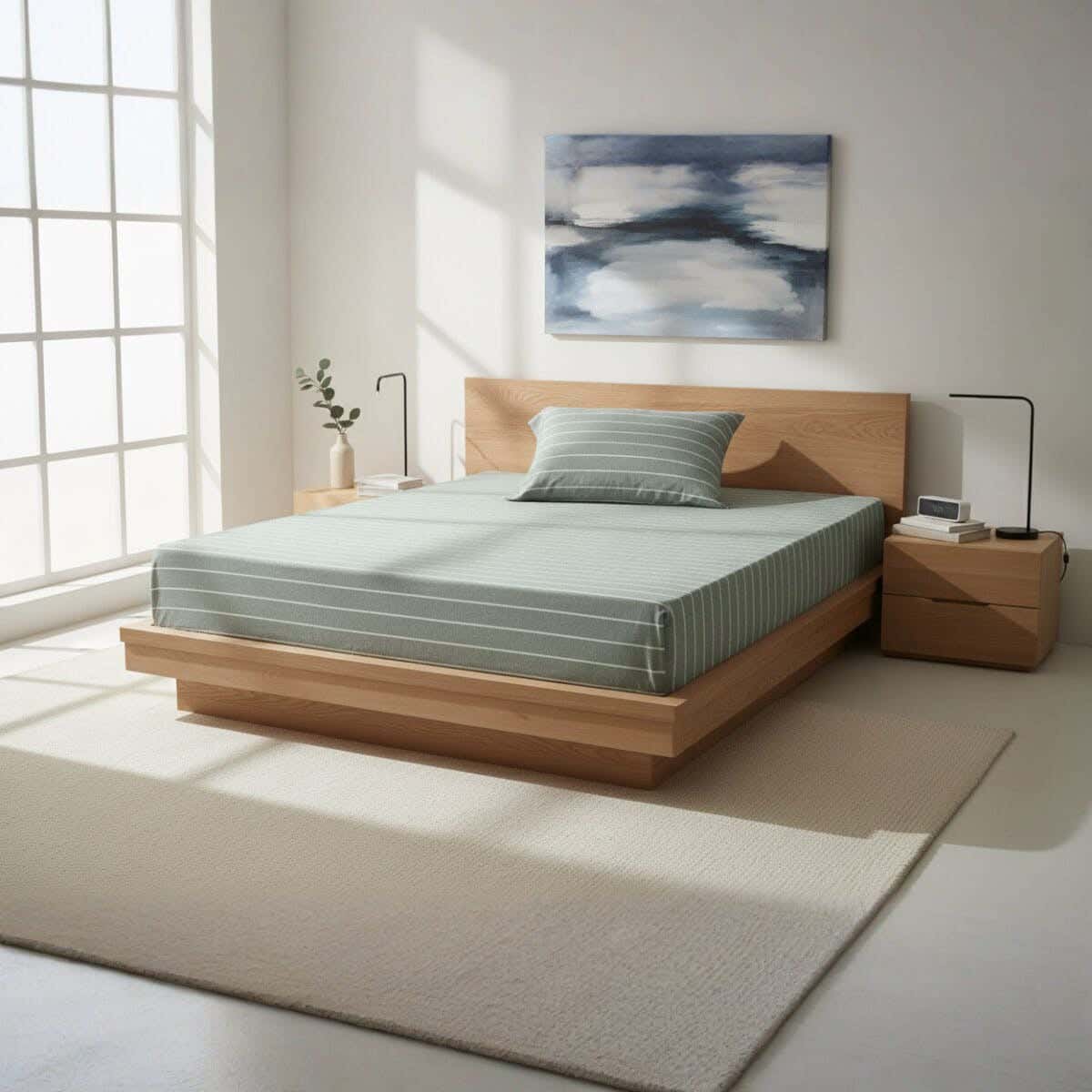 Al Maamoun Cotton Bed Sheet Set, 2 Pieces, 200×120 cm, Approximately 850 grm - Olive
